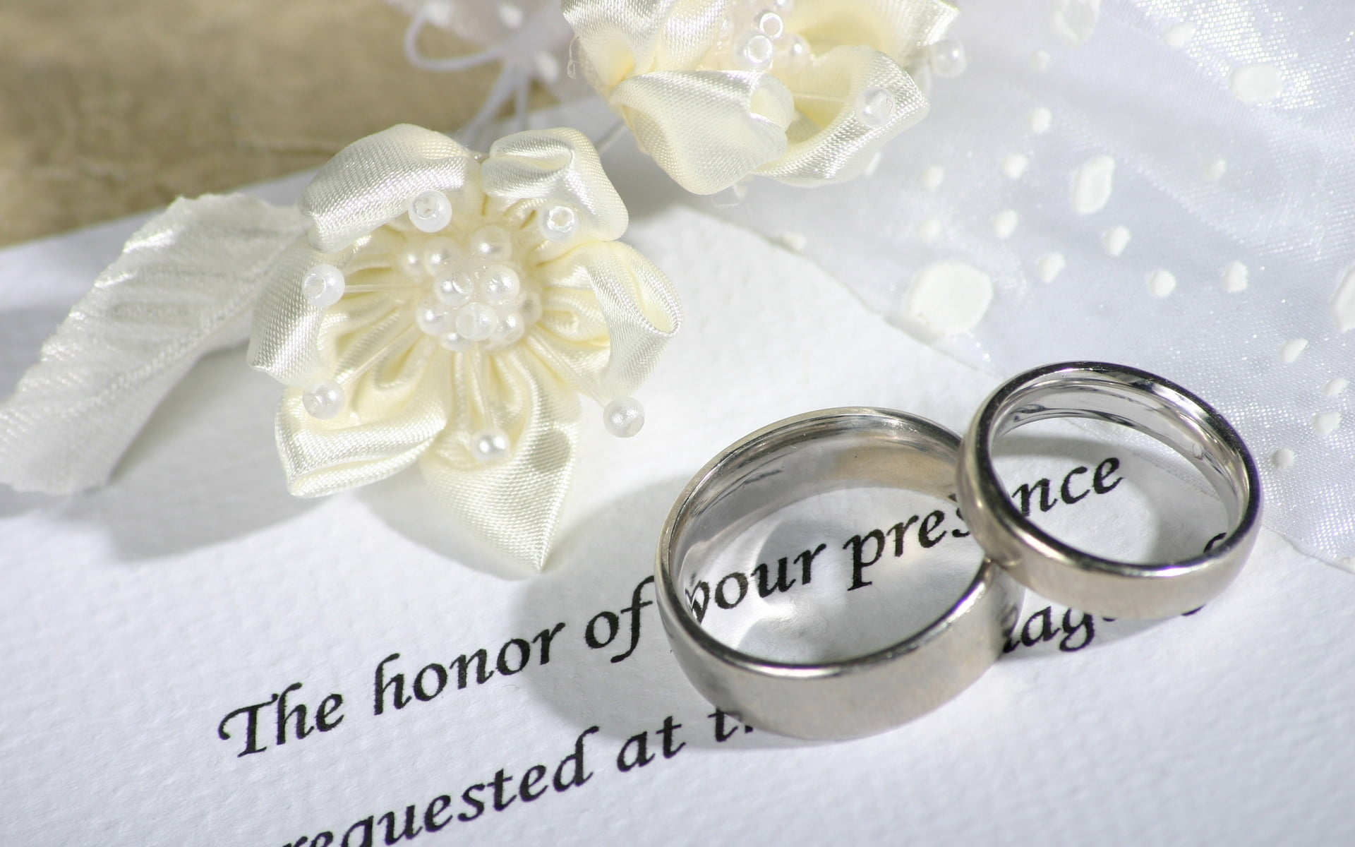 event, invitation, 1080P, macro, gold, symbol, engagement Ring, flower, colored, wedding Ring, still life, jewelry, white color, weddings, gift, married, HD Wallpaper