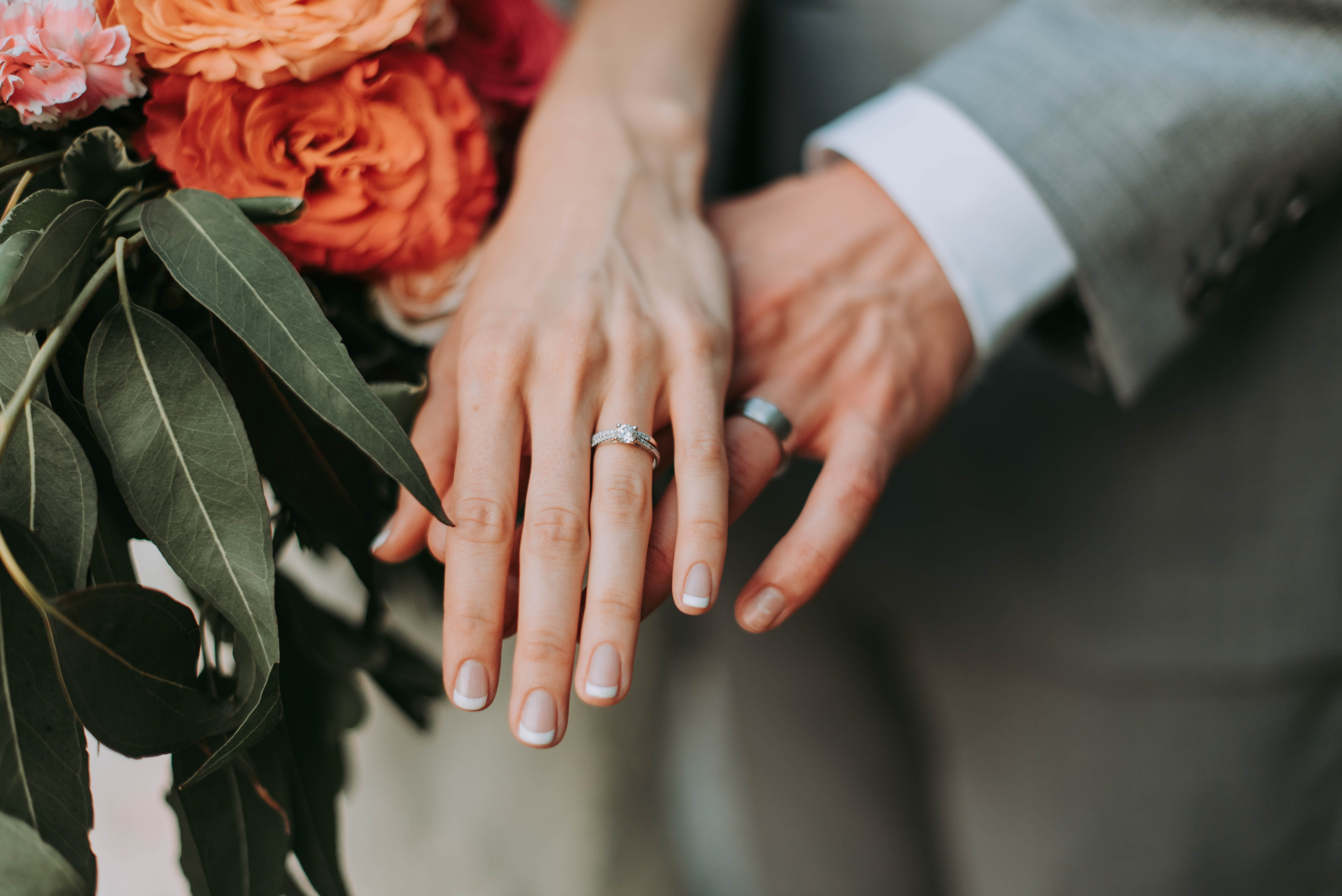 wife, event, love, couple - relationship, together, human hand, 5K, outdoor, ring, two, couple, groom, leaves, celebration, bridegroom, wedding ceremony, HD Wallpaper