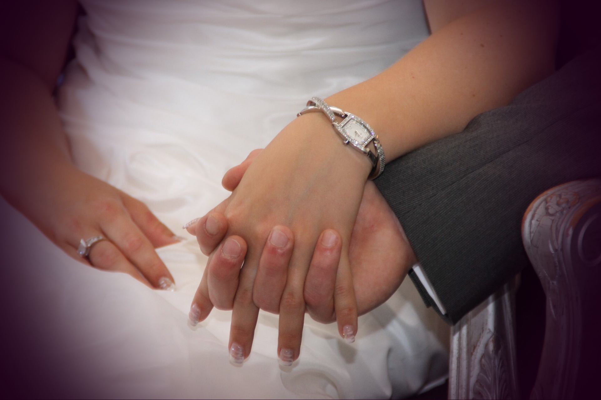 ring, wedding ring, human body part, human hand, wristwatch, husband, real people, hand, people, life events, silver, positive emotion, bonding, celebration, HD Wallpaper