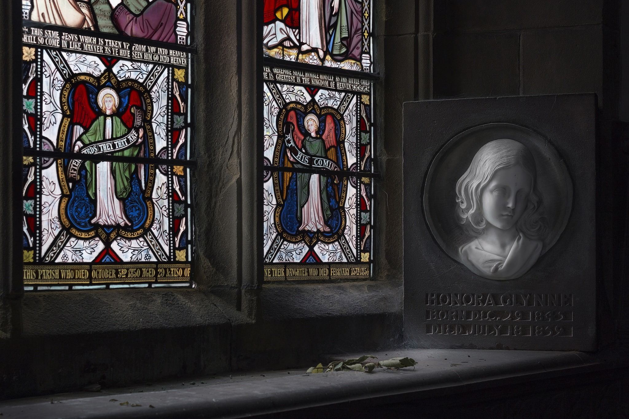 female likeness, place of worship, male likeness, 1080P, belief, day, indoors, human representation, representation, spirituality, stained glass, glass, HD Wallpaper