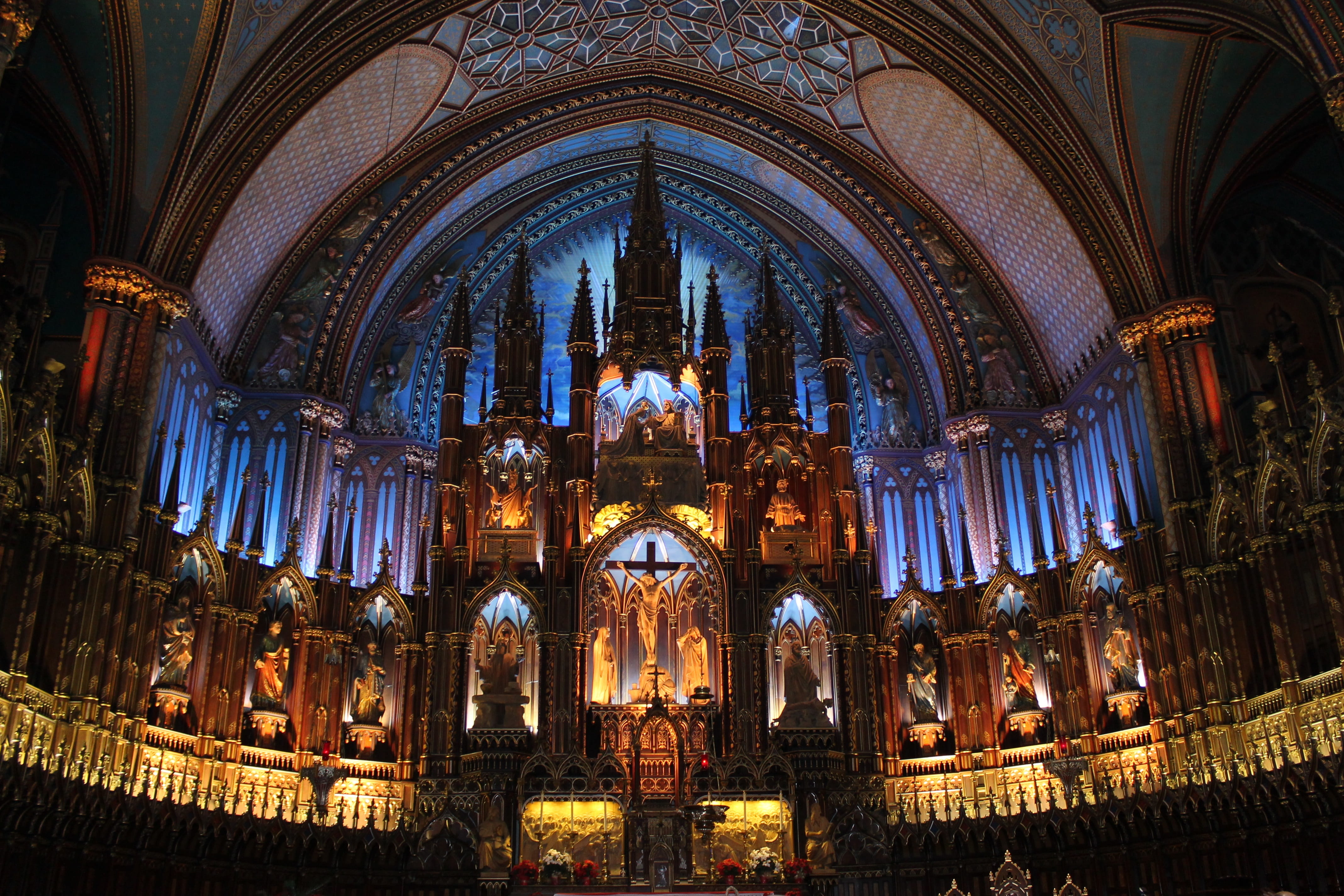 illuminated, sculpture, ancient, indoors, church, glass, detailed, 4K, ornate, luxury, landmark, gothic, art, architecture, no people, place of worship, HD Wallpaper