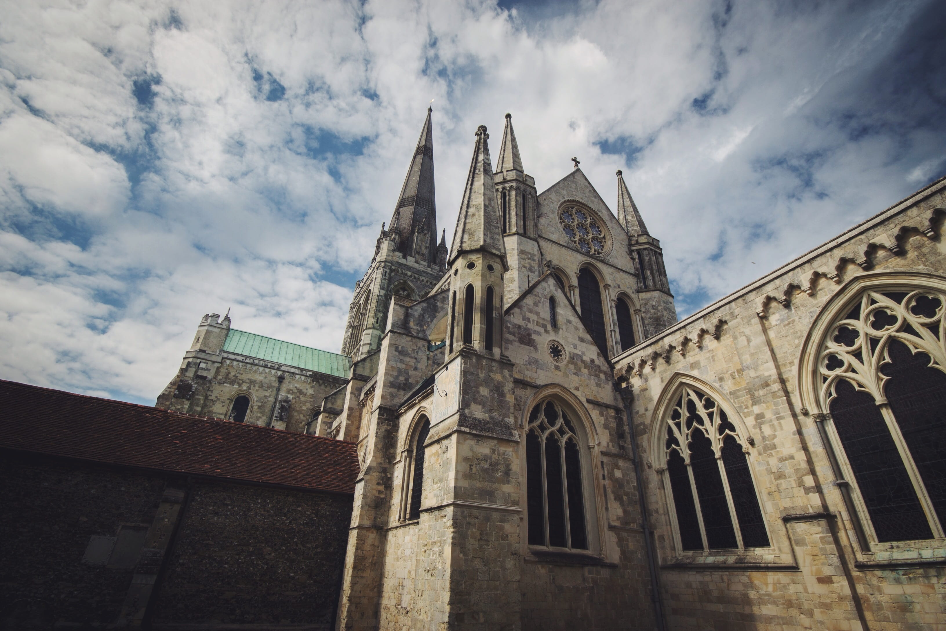 sky, building, low angle view, europe, outdoors, uK, the past, history, stone, day, chichester, no people, concrete, architecture And Buildings, religion, HD Wallpaper