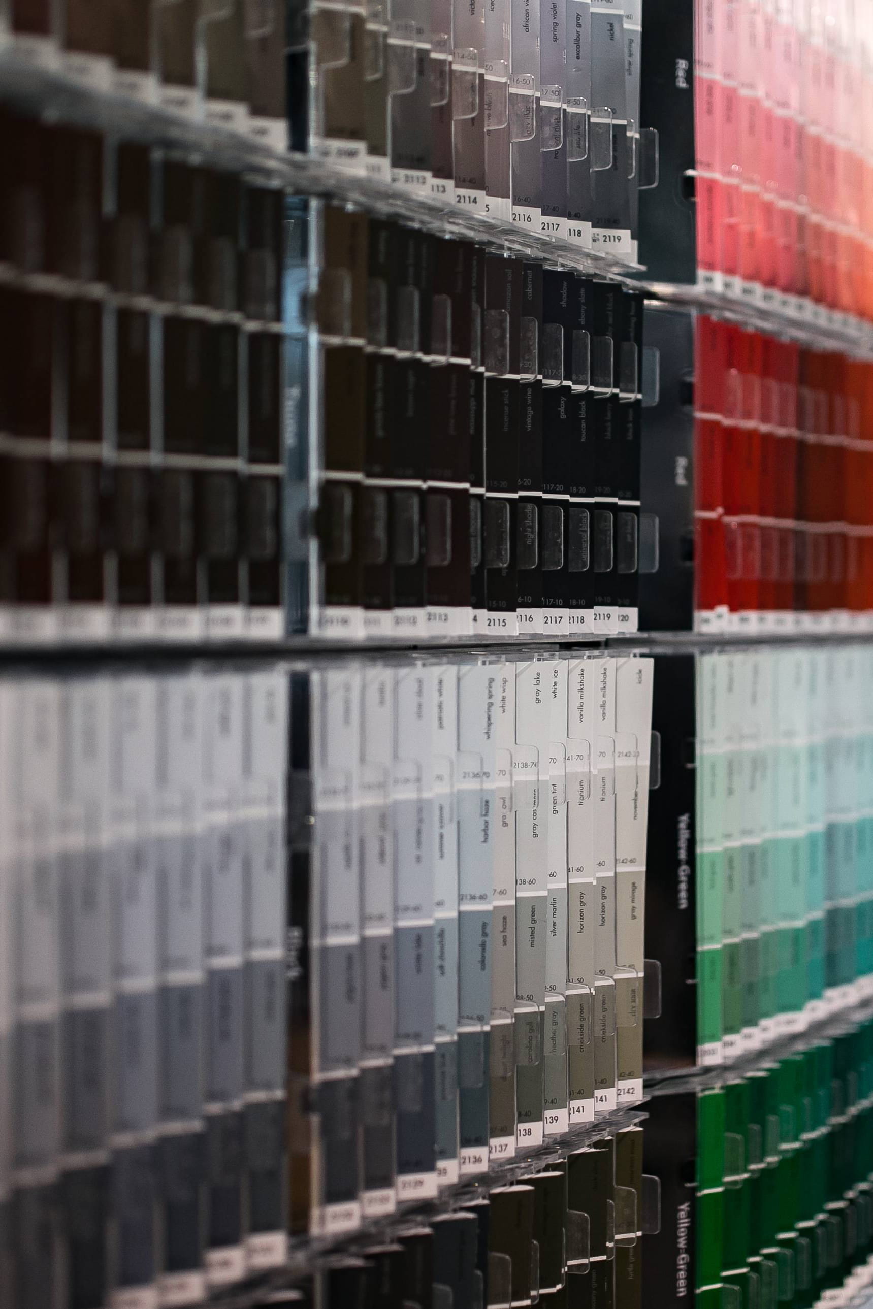 built structure, in a row, metal, palette, domestic room, samples, indoors, large group of objects, warehouse, Wall, day, selective focus, shelf, full frame, Phone HD Wallpaper