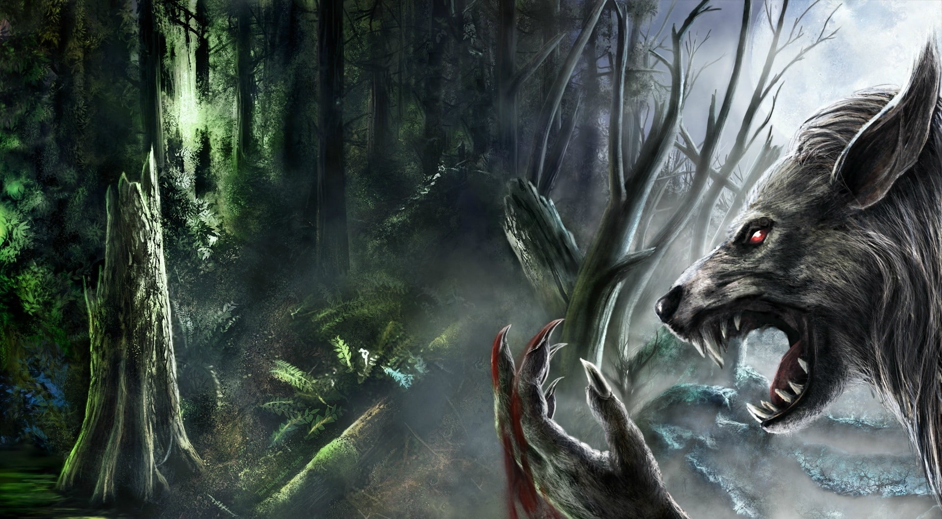 artwork, werewolves, 1080P, fantasy art, HD Wallpaper