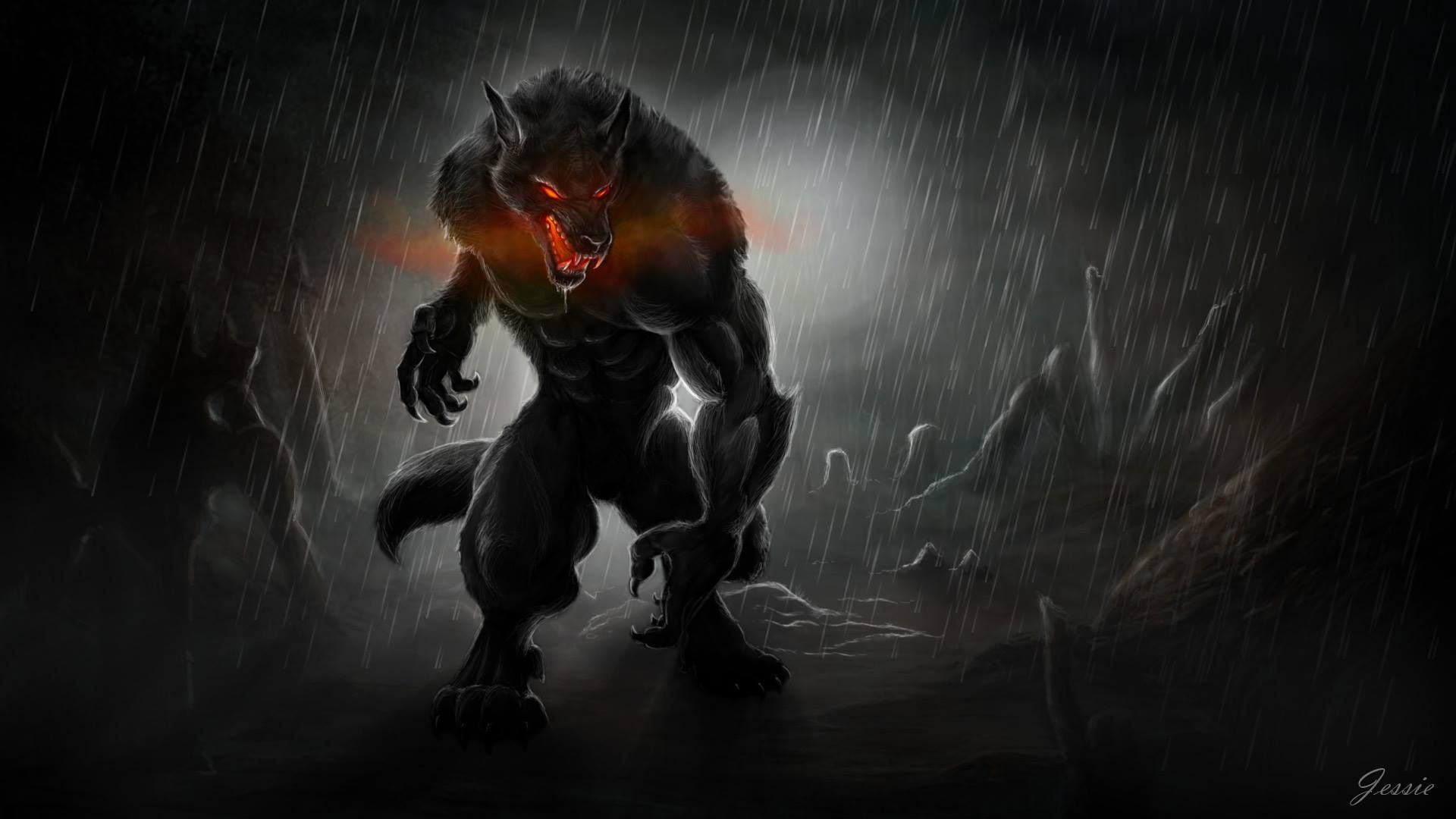 fantasy art, werewolves, 1080P, dark, creature, HD Wallpaper