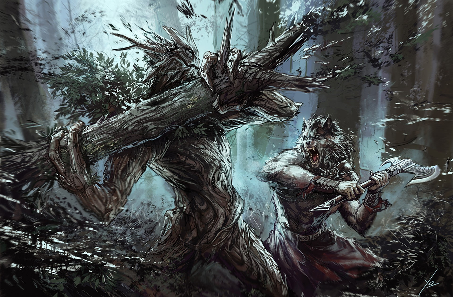 artwork, werewolves, 1080P, fantasy art, ents, HD Wallpaper