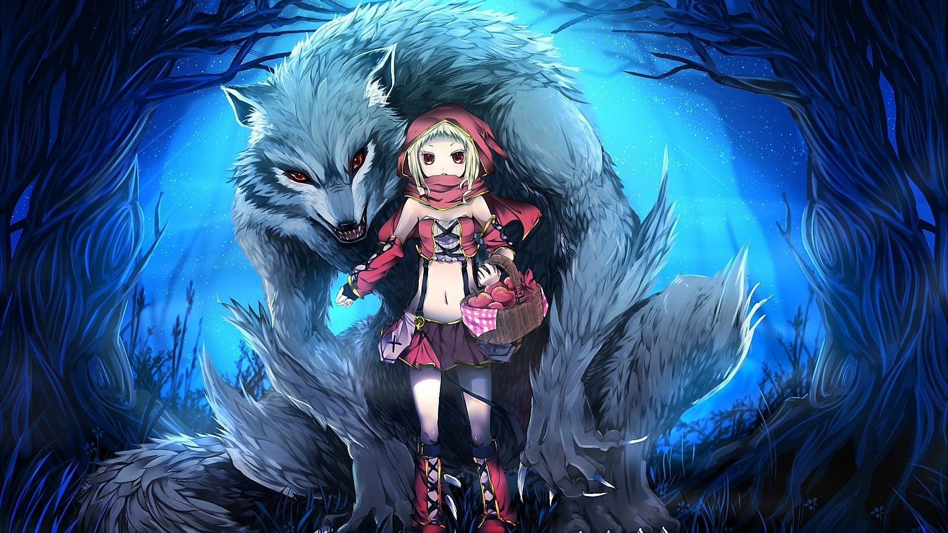 Little Red Riding Hood, werewolves, fantasy girl, fantasy art, 1080P, anime, anime girls, HD Wallpaper