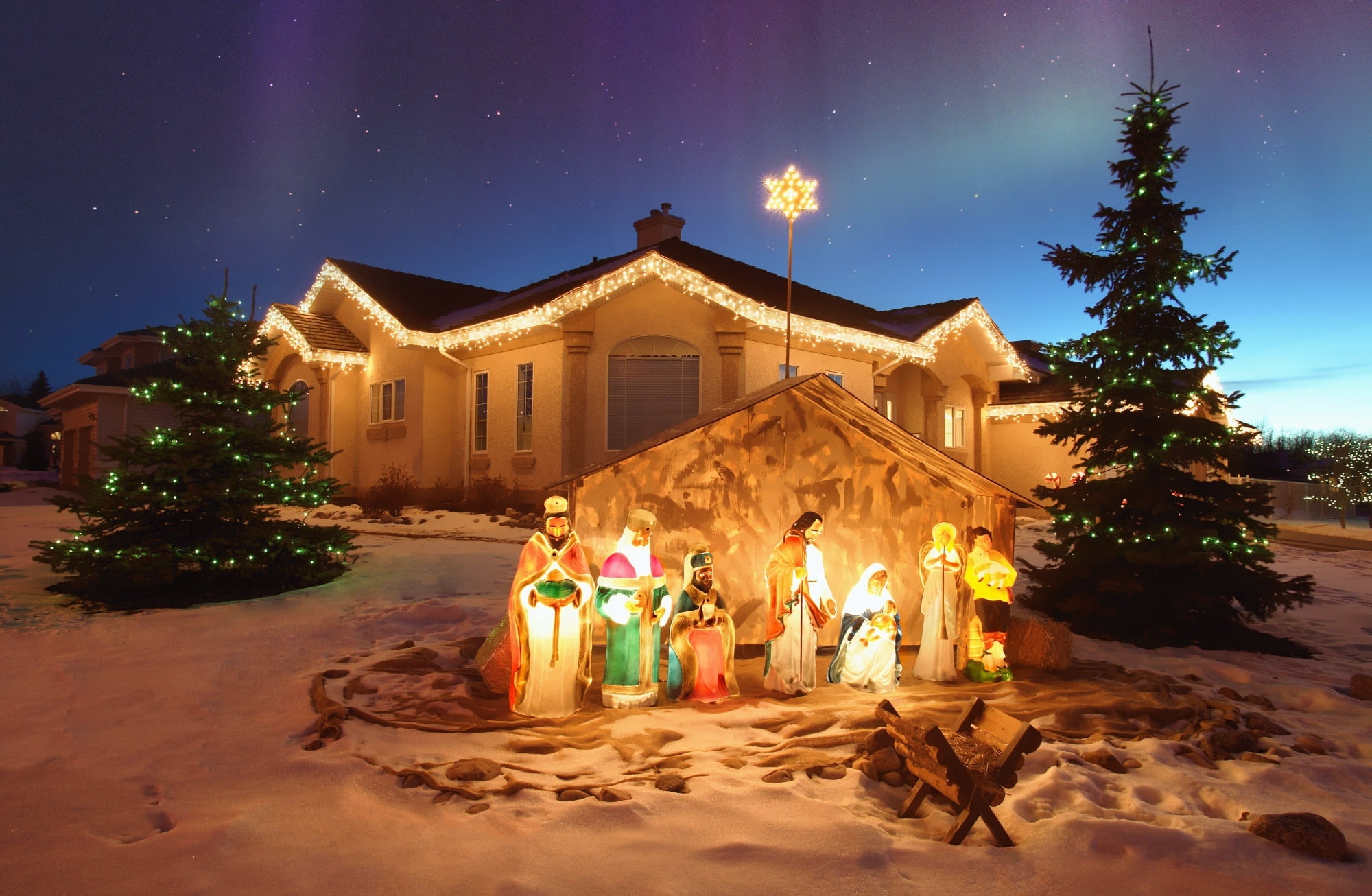 plant, glowing, nature, celebration, building, sky, no people, night, Outdoor, set, 1080P, building exterior, Christmas, star - space, sand, architecture, HD Wallpaper