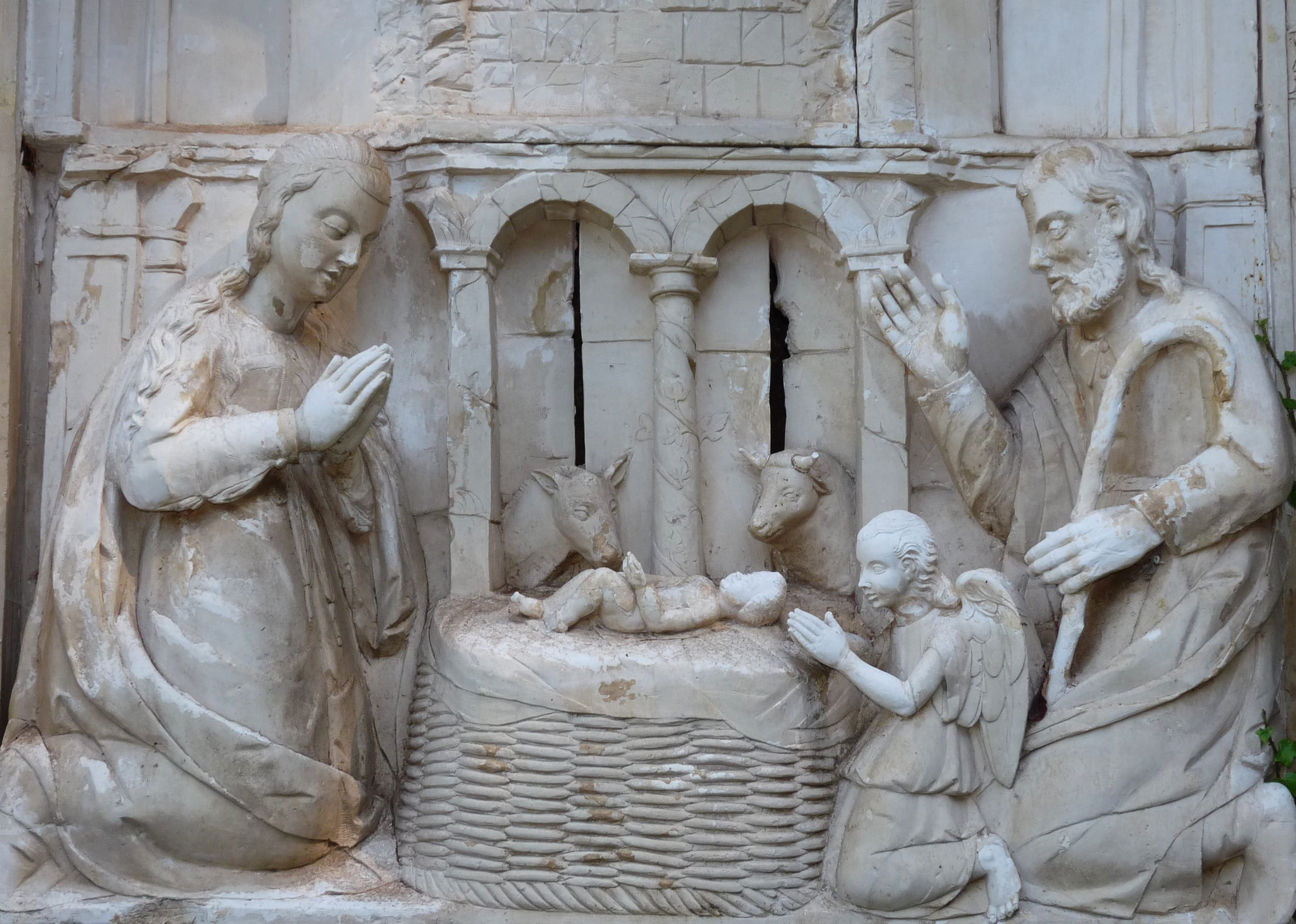Stall, 2K, male likeness, art, place of worship, representation, day, belief, angel, statue, manger, religion, carving - craft product, joseph, the past, HD Wallpaper