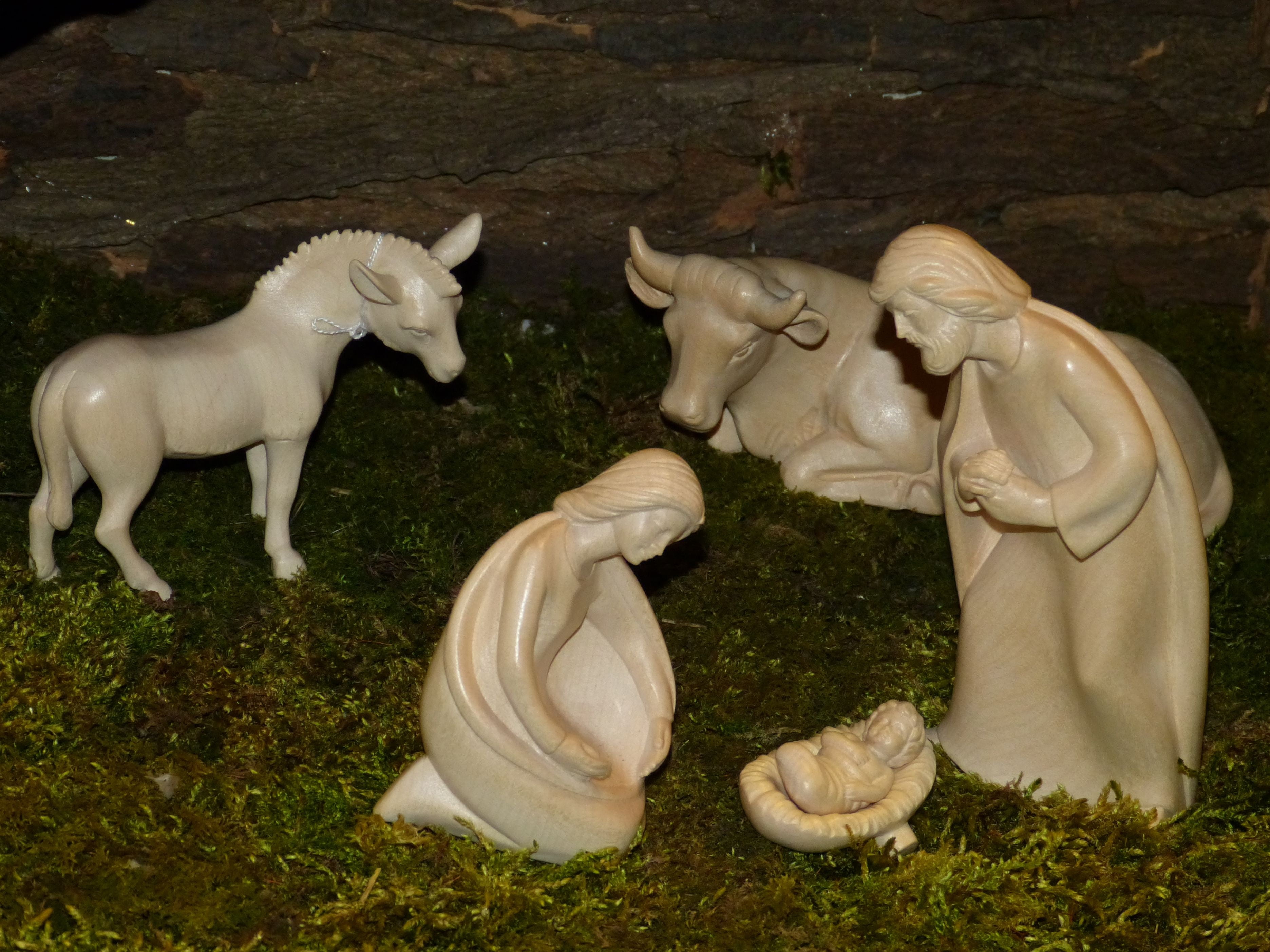 child, plant, sculpture, arts crafts, joseph, animal representation, field, carving, wood, christmas crib figures, animal wildlife, donkey, animal themes, HD Wallpaper