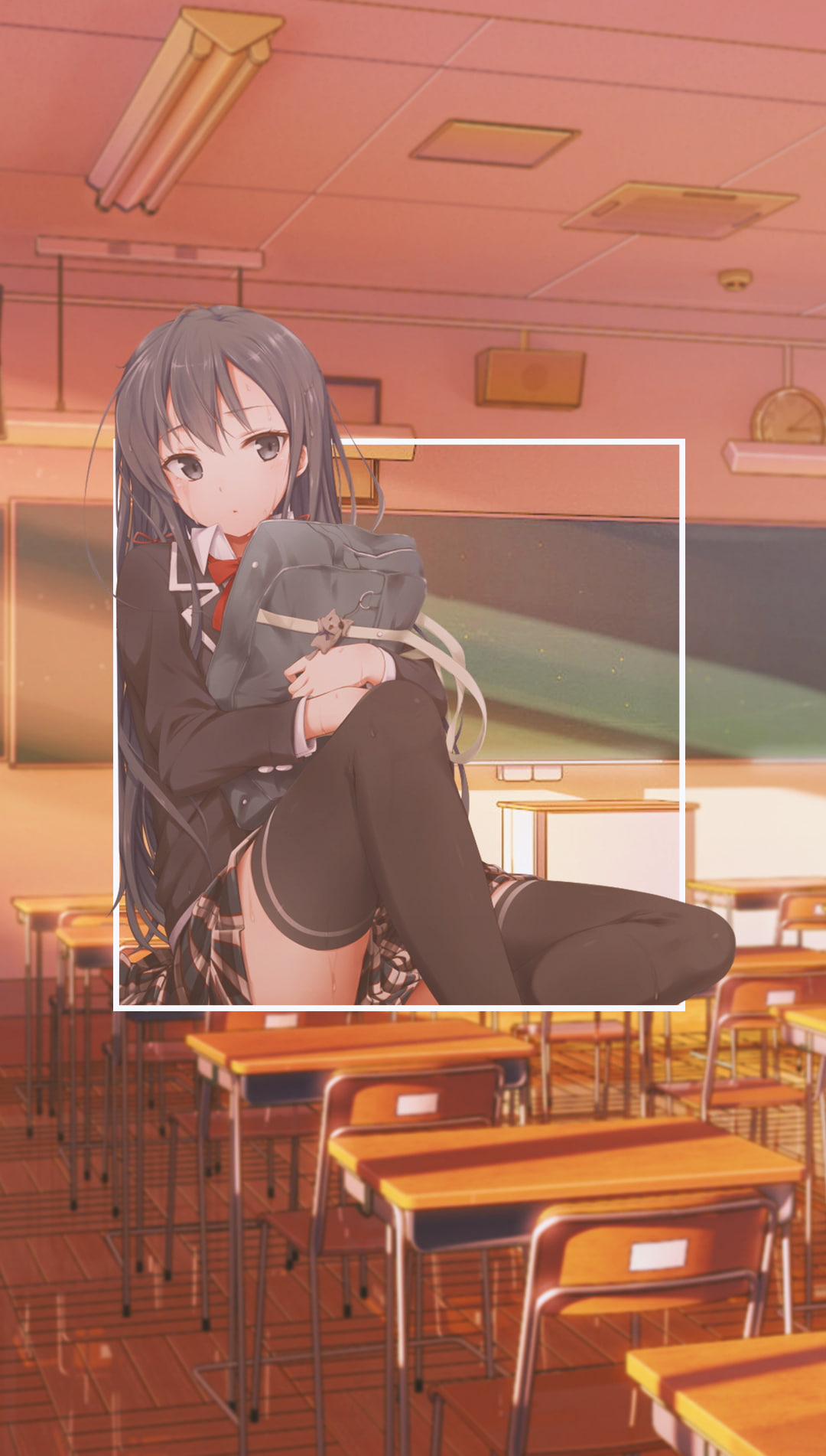 picture-in-picture, anime girls, school, Christmas, yukino yukinoshita, anime, stockings, 720P, Phone HD Wallpaper