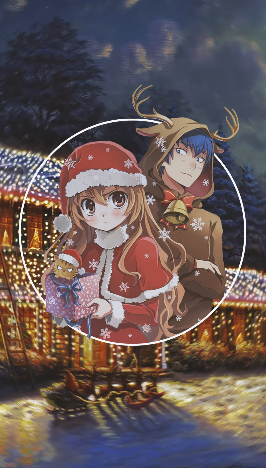 anime girls, 720P, Santa hats, anime, anime boys, picture-in-picture, Christmas, Phone HD Wallpaper