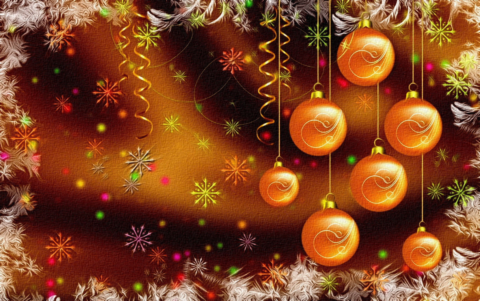 New Year, frost, Christmas decorations, Golden balls, 1080P, figure, rendering, canvas, background, snowflakes, Christmas, serpentine, winter holidays, HD Wallpaper