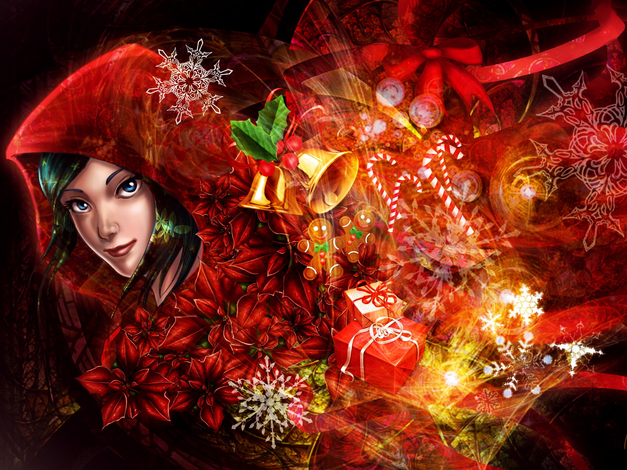 Merry, Girl, Pictures, 2K, Gifts, Christmas, Art, HD Wallpaper