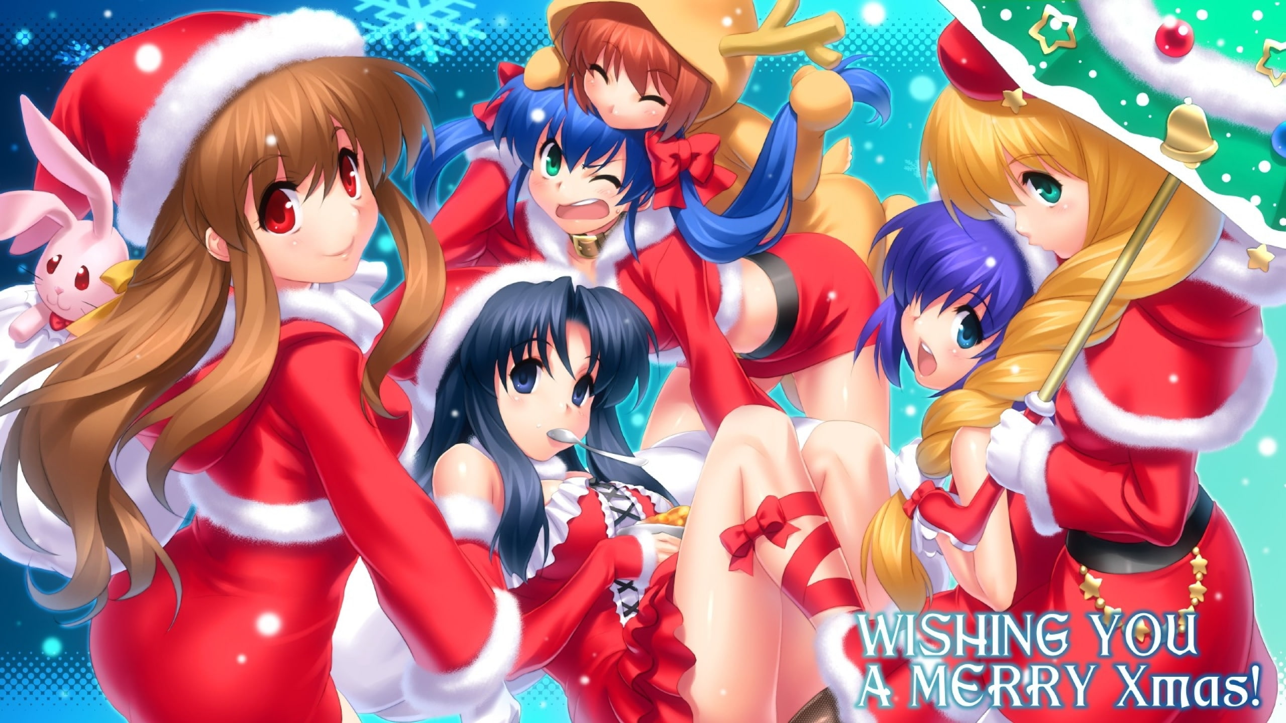 2K, girls, picture, anime, blond, brown, year, hair, christmas, desktop, new, celebration, hd, HD Wallpaper