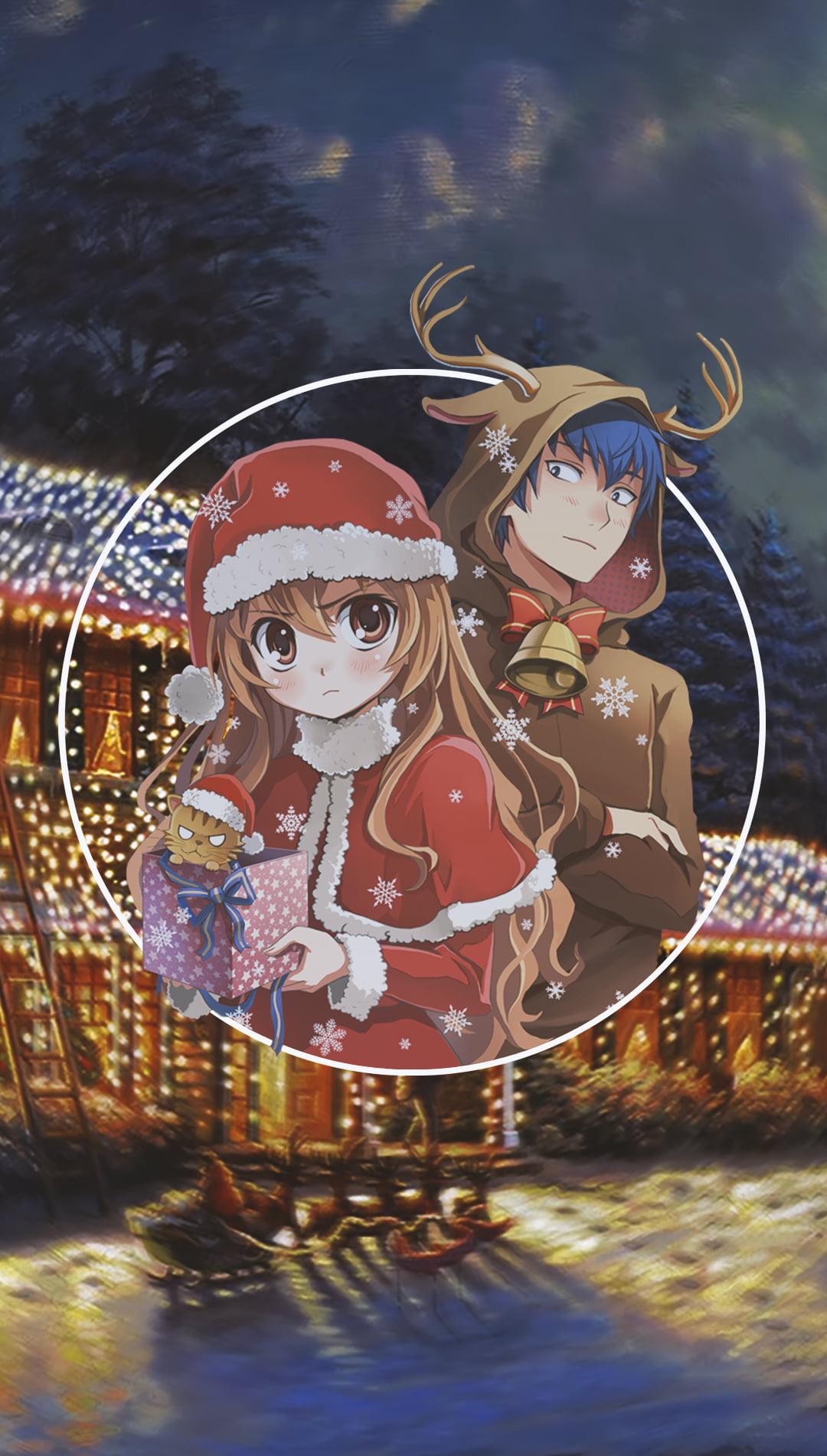 Santa hats, anime, Christmas, picture-in-picture, 720P, anime girls, anime boys, Phone HD Wallpaper