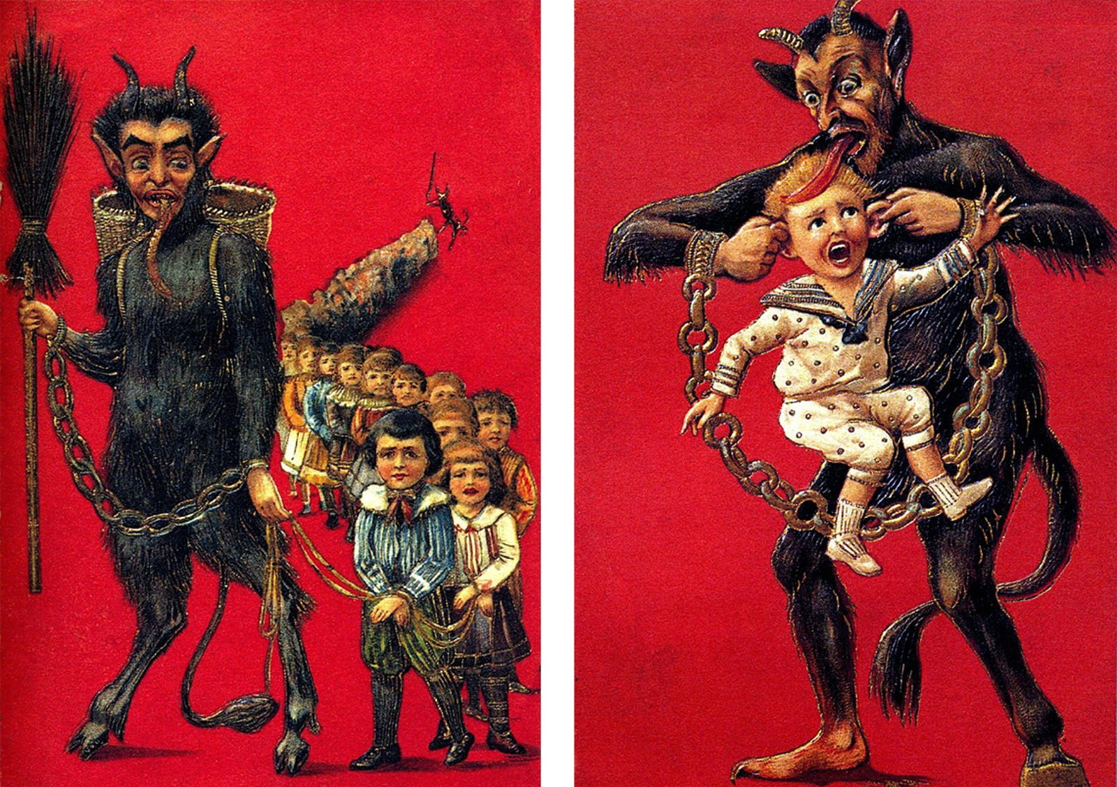 Evil, art and craft, red, demon, wall - building feature, Krampus, story, horror, christmas, representation, human representation, looking at camera, occult, HD Wallpaper
