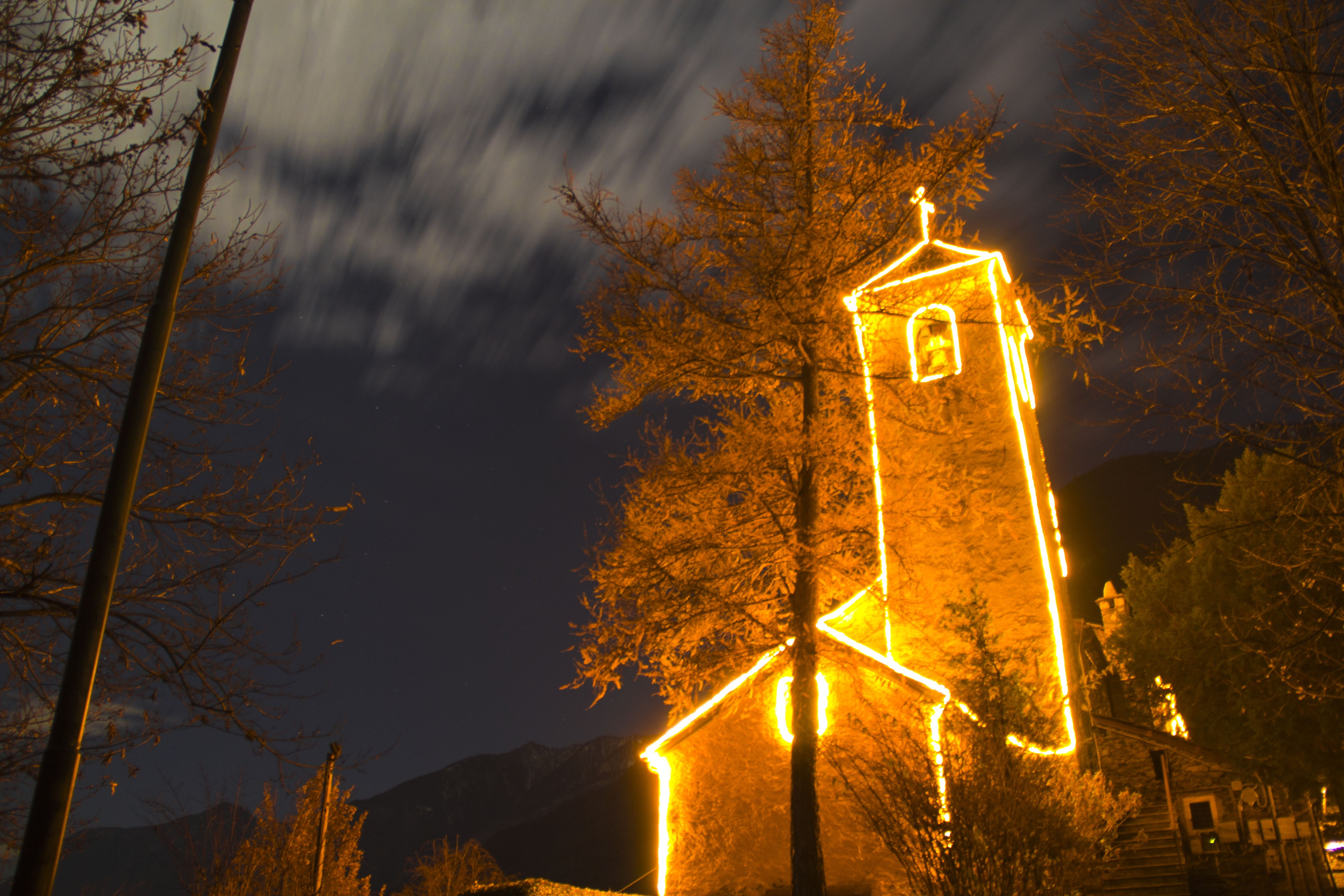 nature, tree, light, Light, plant, night, christianity, illuminated, built structure, 5K, christian, Church, holiday, low angle view, xmas, outdoors, dusk, HD Wallpaper