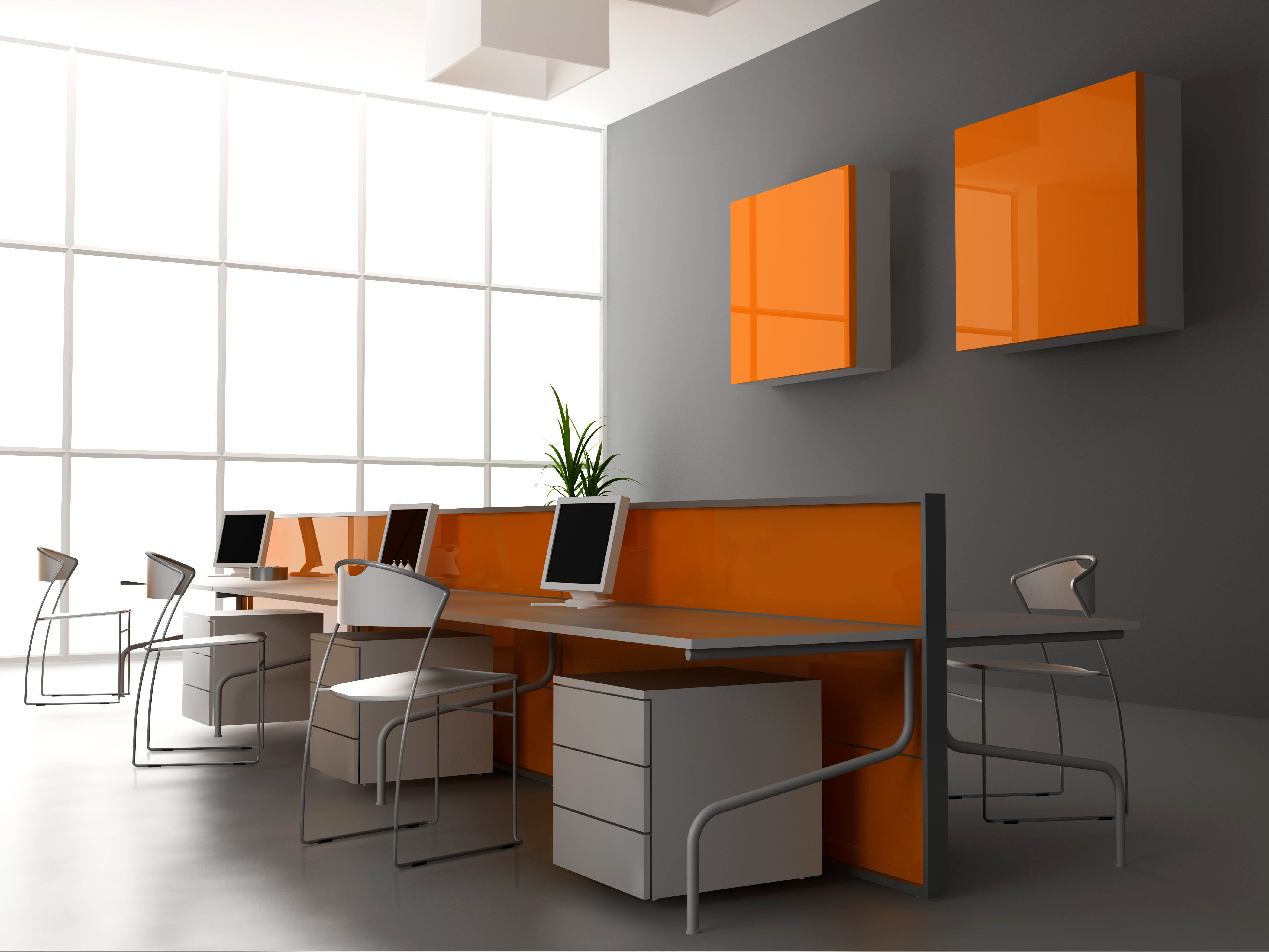graphics, design, office chair, desks, orange color, home Interior, indoors, white, seat, cabinet, wall - Building Feature, architecture, modern, desk, HD Wallpaper