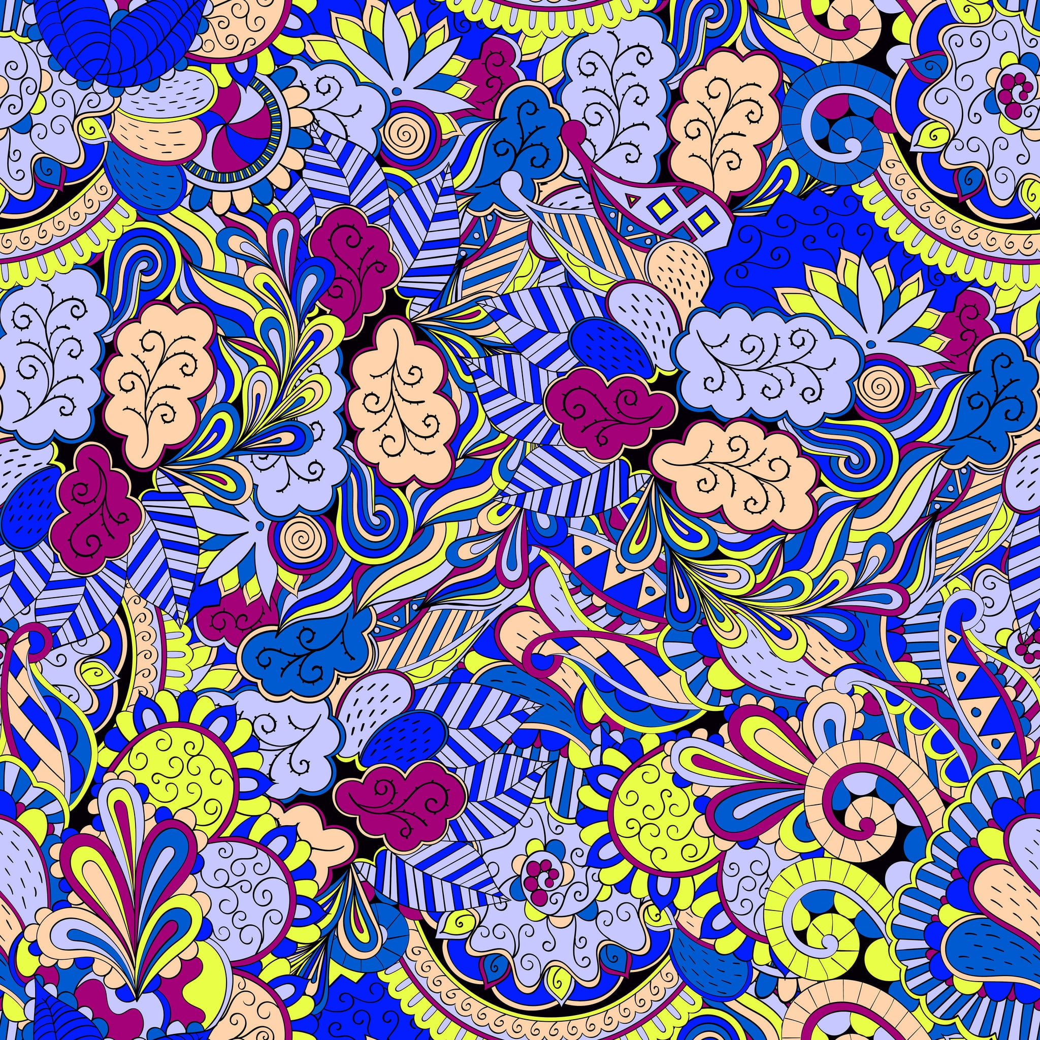 blue, 1080P, background, texture, yellow, pattern, vector, Paisley, Phone HD Wallpaper