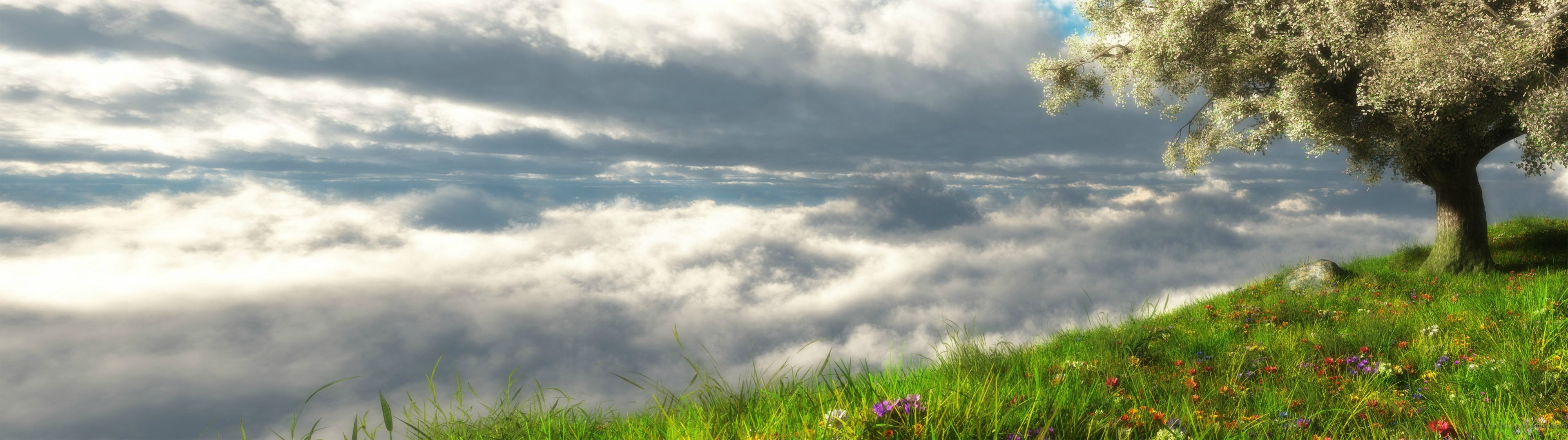 clouds, 2K, multiple display, sky, imagination, green, HD Wallpaper