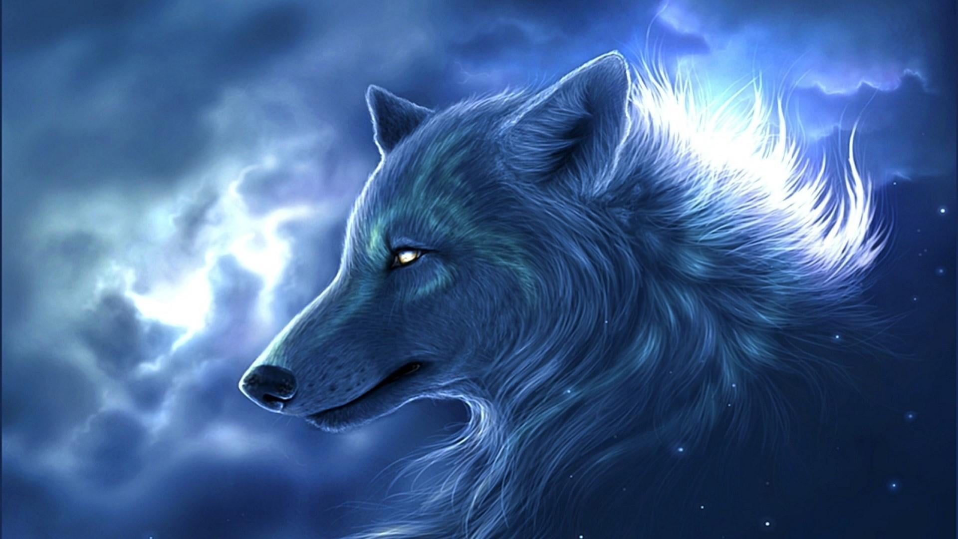 canine, blue, side view, domestic, animal, storm, domestic animals, cloud - sky, one animal, close-up, outdoors, digital composite, no people, 1080P, animal head, HD Wallpaper