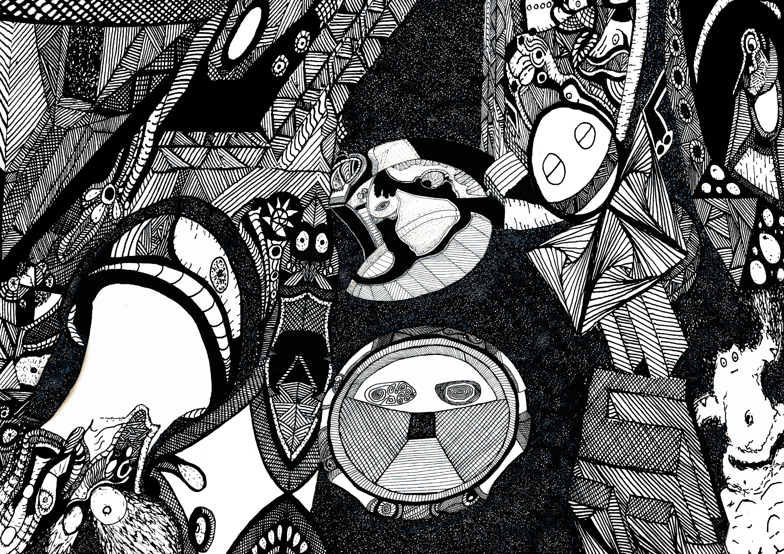 2K, line art, stars, pen, psychedelic, mushroom, abstract, lines, trippy, drawing, space, face, HD Wallpaper