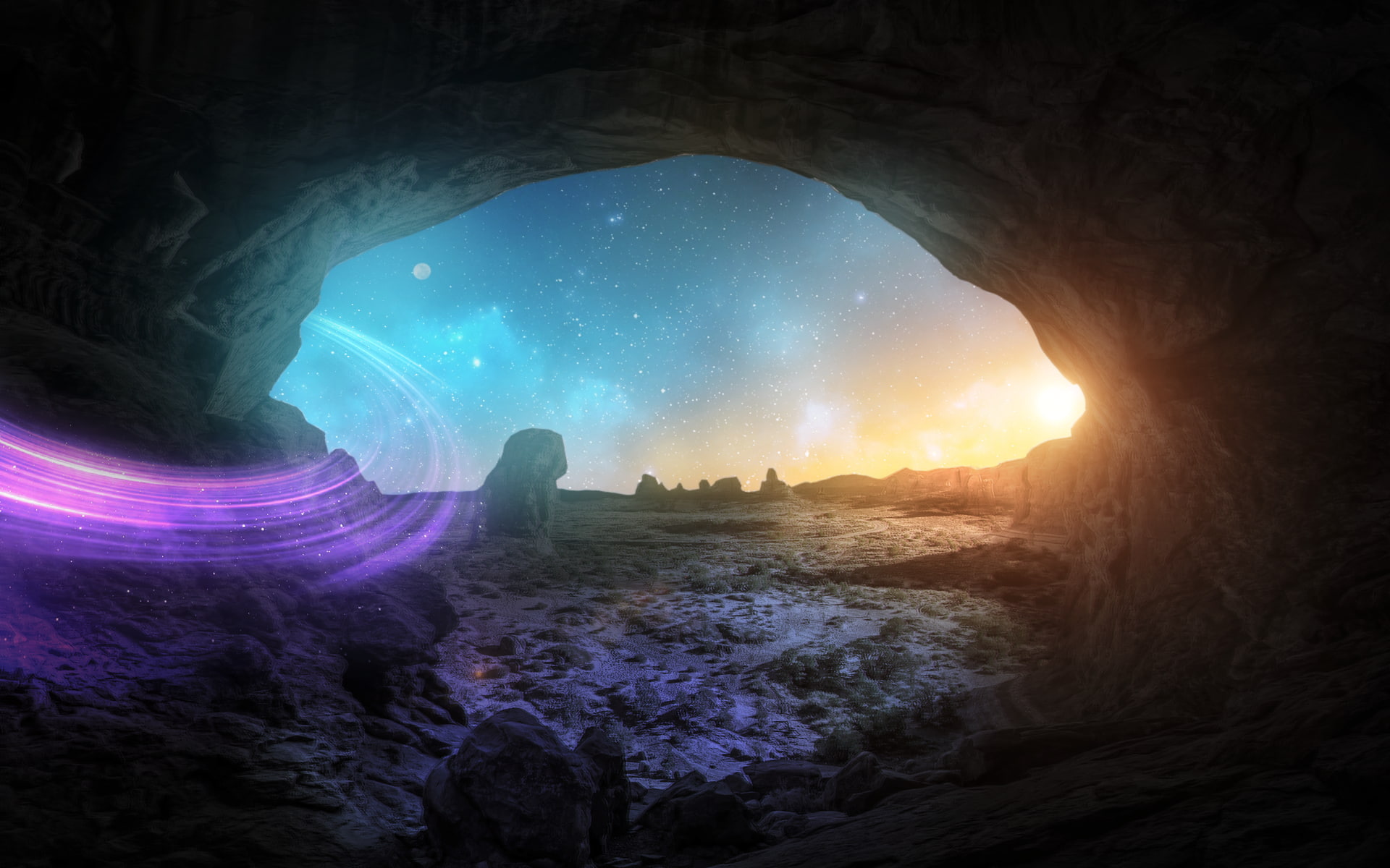 1080P, glitch Art, abstract, landscape, Trippy, Lights, Natural Lighting, nature, Photoshopped, Triangle, stars, dark Fantasy, HD Wallpaper