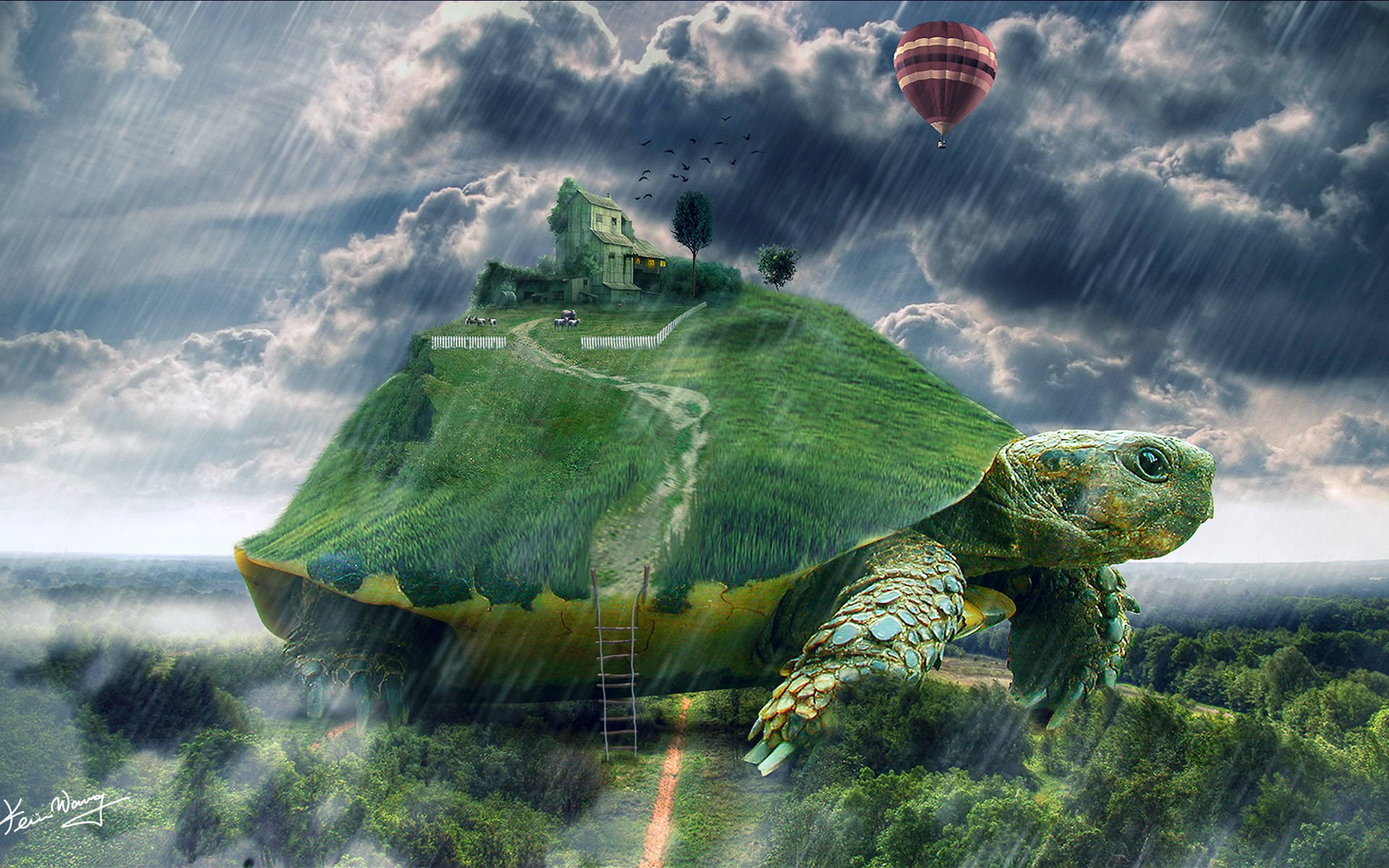 Turtle, Animal, 1080P, Psychedelic, CGI, Artistic, Manipulation, Trippy, Digital Art, HD Wallpaper