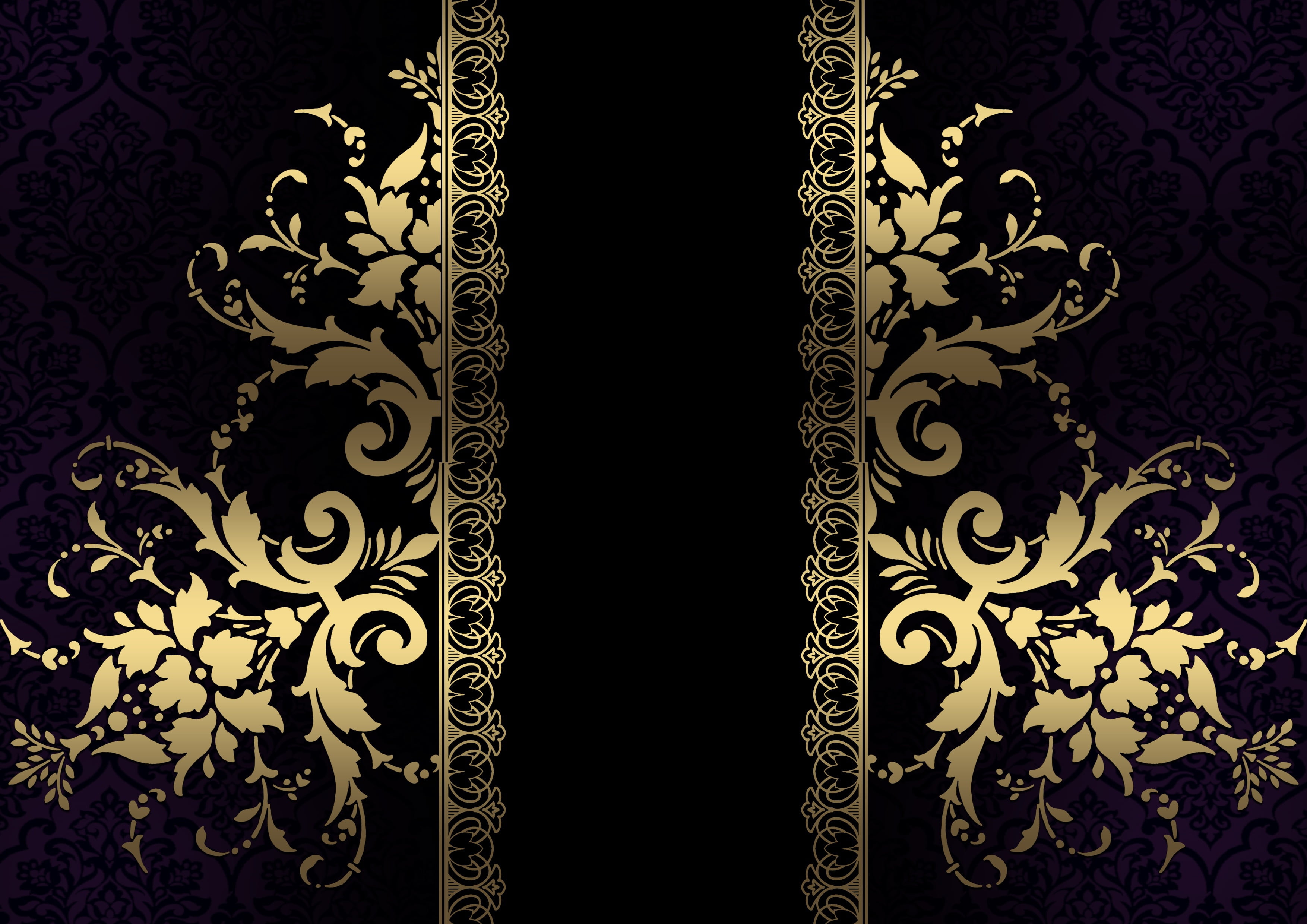 texture, background, black, ornament, 2K, pattern, gold, HD Wallpaper
