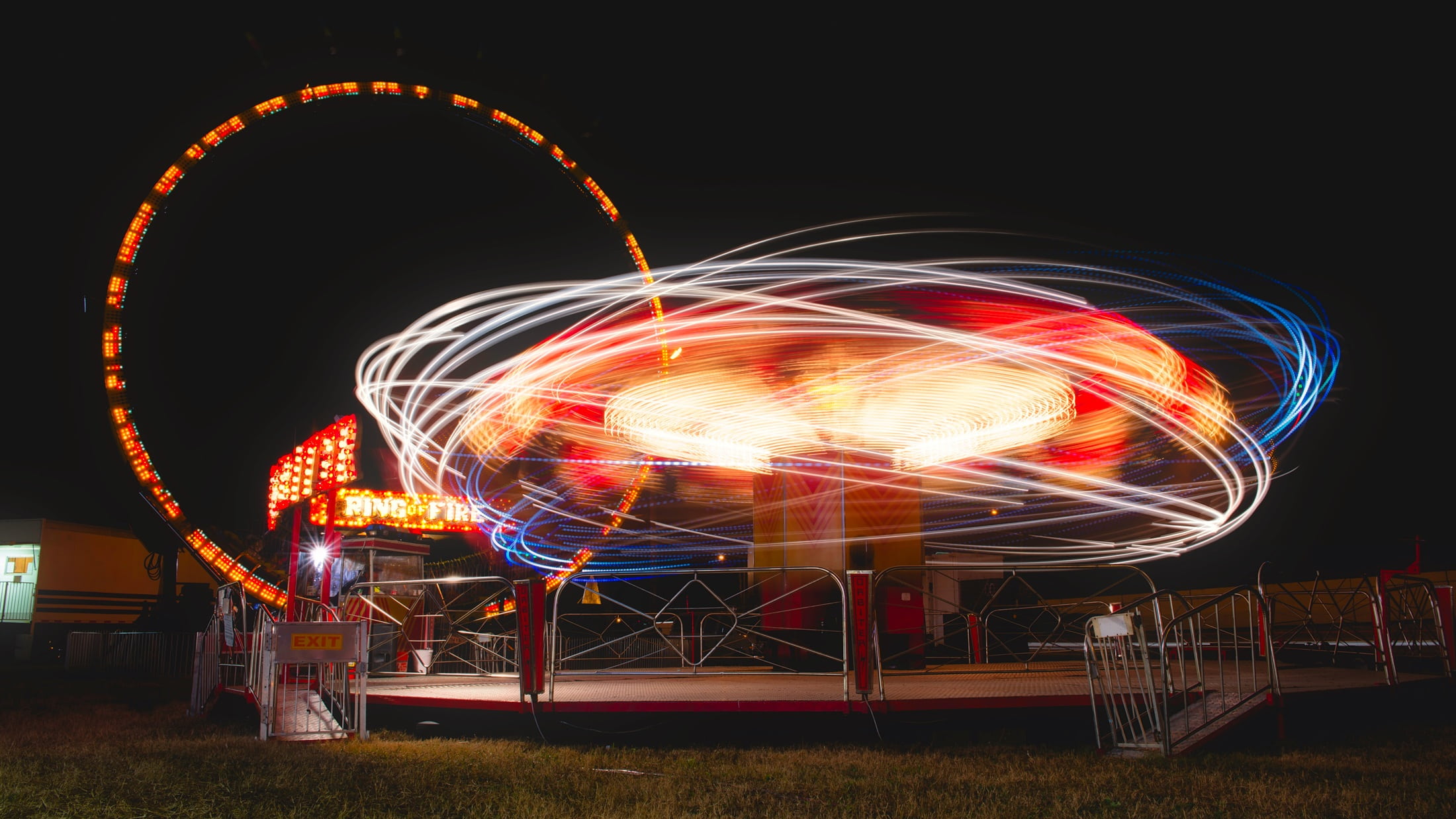 park, colorful, swing, nature, blurred motion, motion, hdr, speed, wire wool, circle, no people, 1080P, leisure, light painting, evening, enjoy, outdoors, HD Wallpaper
