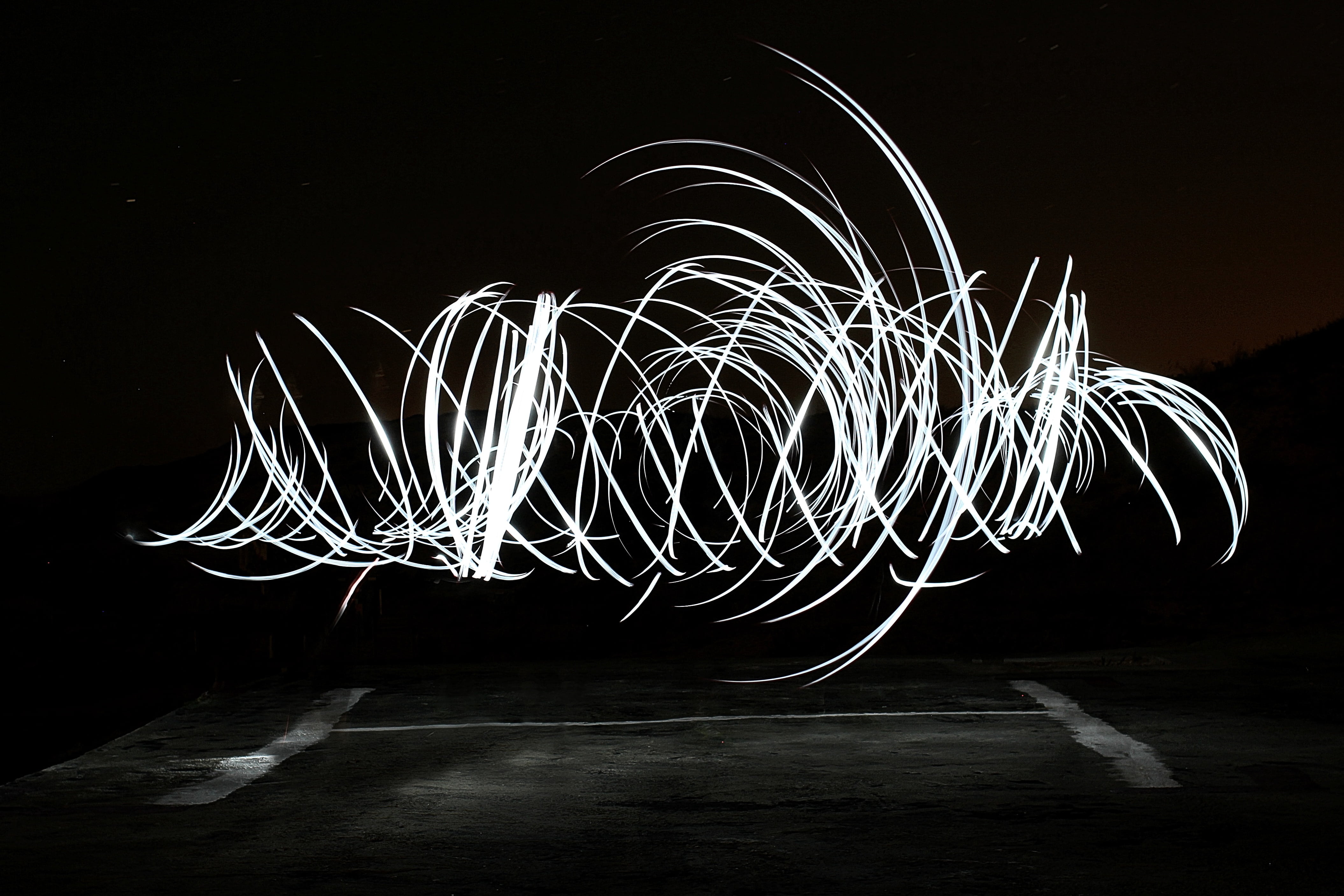 lightpaint, nightlife, black, light - natural phenomenon, lapse, wire wool, exposure, complexity, nature, light, light trail, spiral, shape, design, creativity, HD Wallpaper