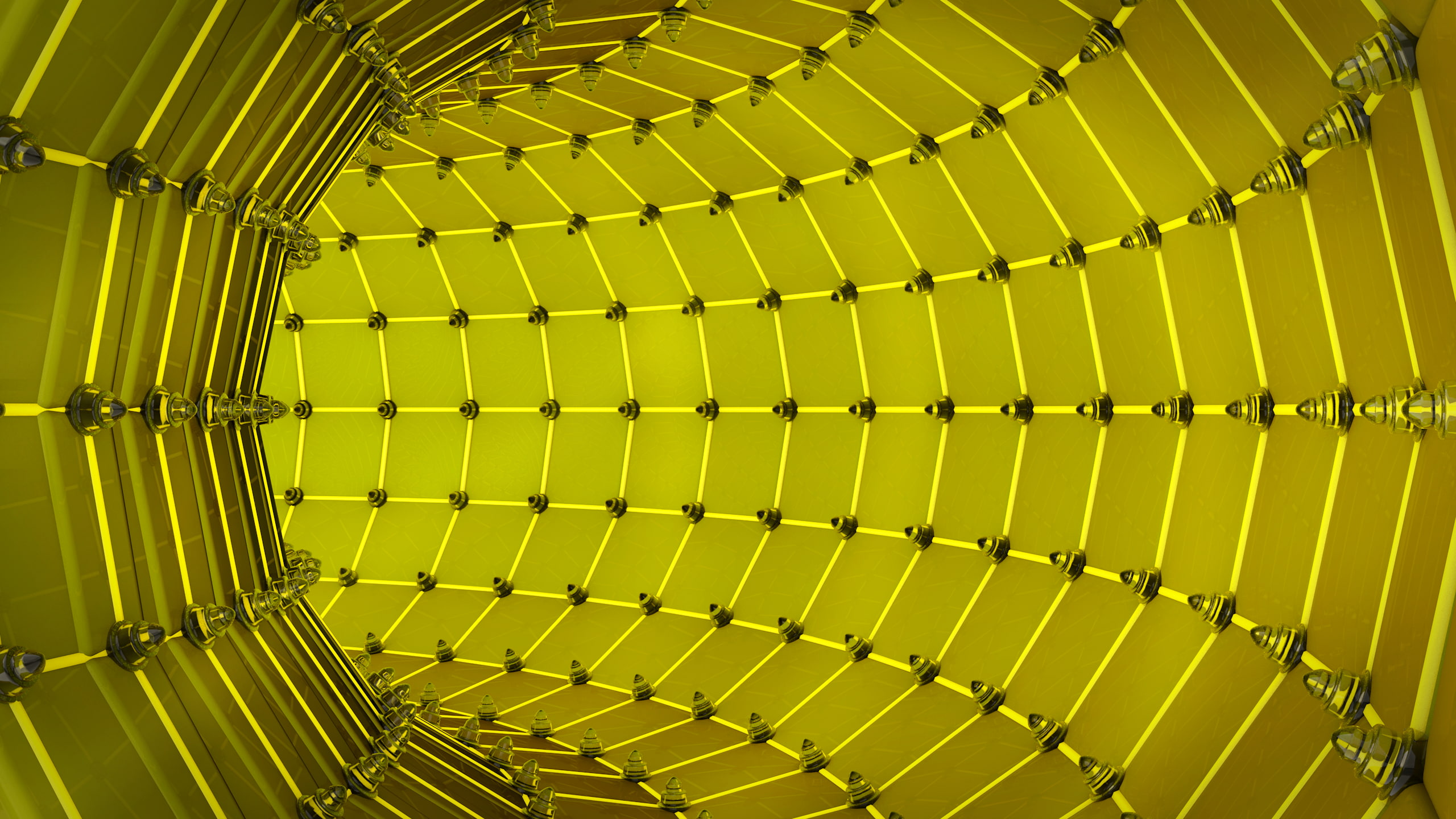 full frame, no people, indoors, backgrounds, yellow, built structure, 3D Abstract, green color, tunnel, repetition, pattern, directly below, day, Twist, HD Wallpaper