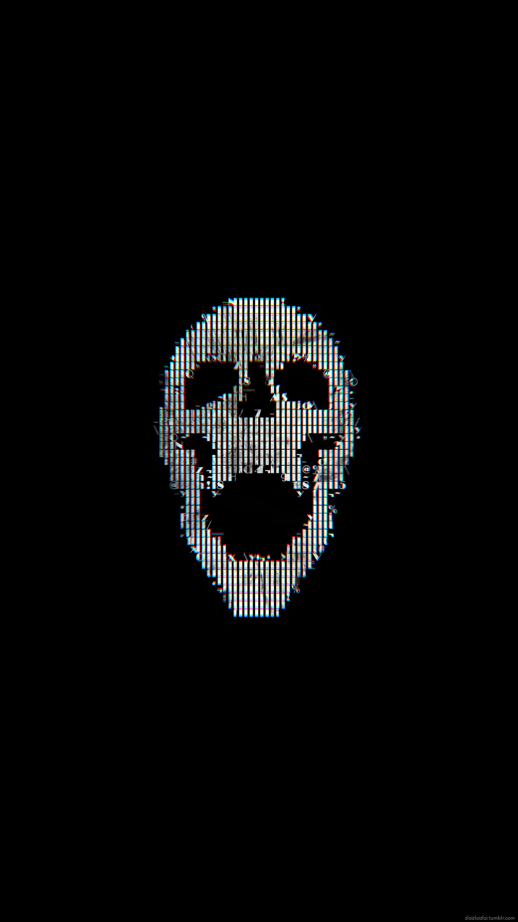 ASCII Art, skull, black, abstract, glitch Art, 4K, Phone HD Wallpaper