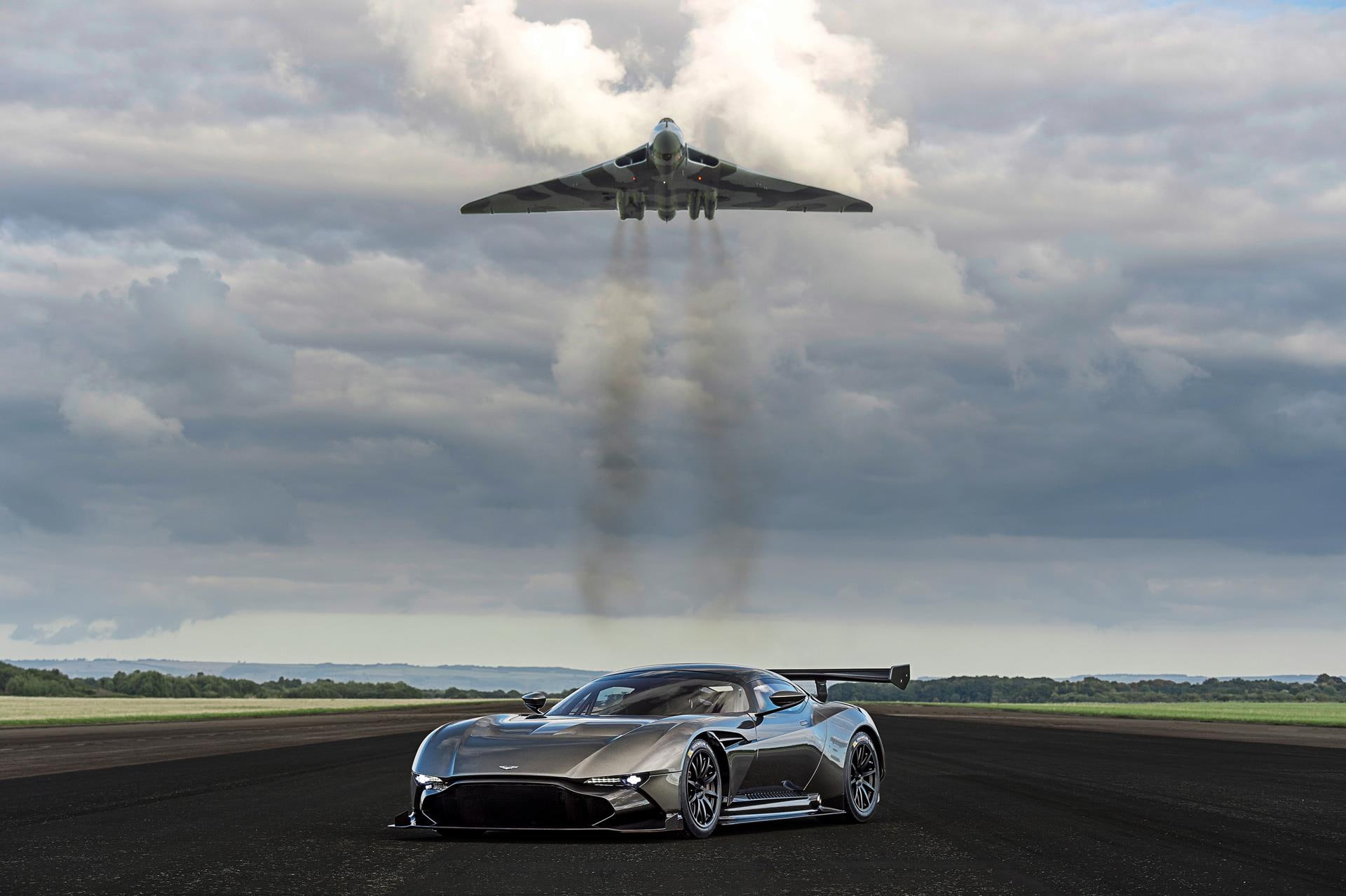 day, aston, martin, 1080P, plane, speed, flying, land vehicle, sky, outdoors, airport runway, car, on the move, auto racing, airplane, motion, nature, HD Wallpaper