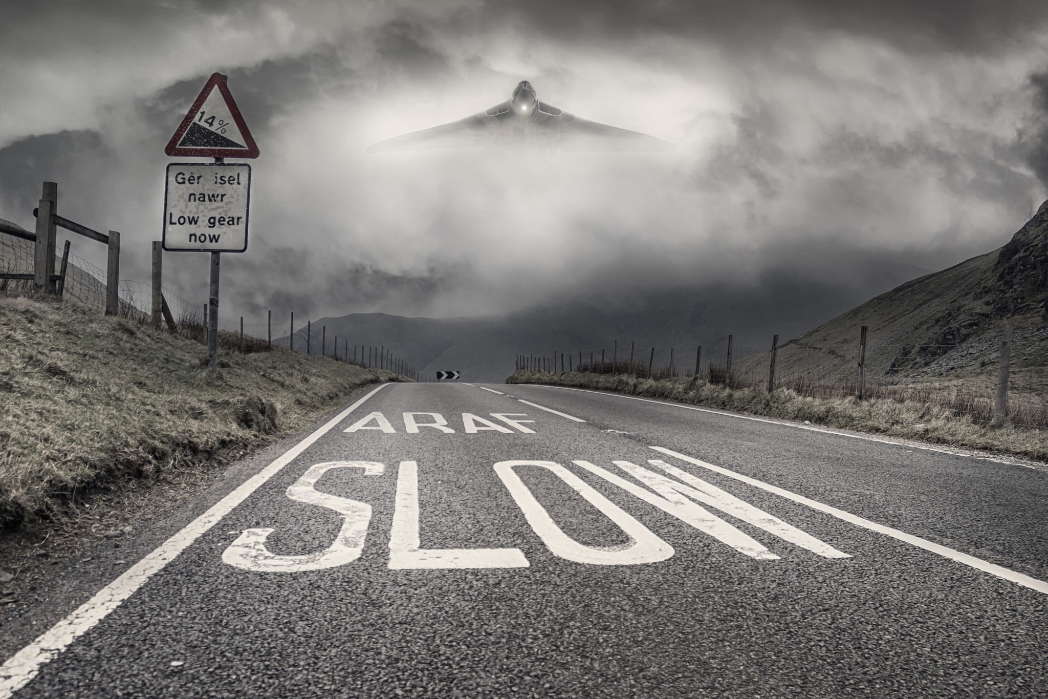 direction, digital art, transportation, information, Avro Vulcan, cloud - sky, sign, marking, mountain, aircraft, nature, road sign, no people, guidance, HD Wallpaper