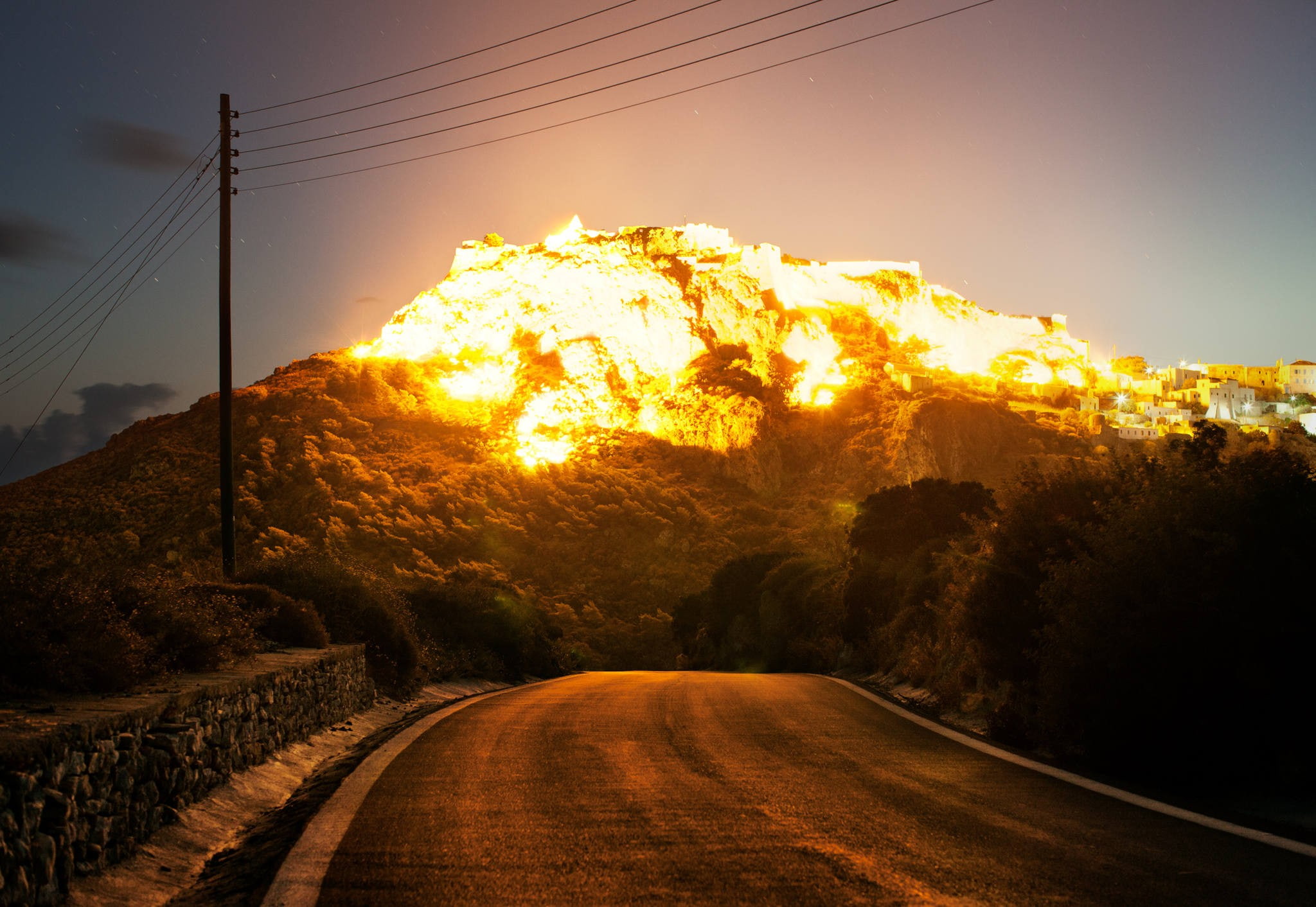technology, the way forward, explosion, diminishing perspective, electricity, connection, mountain, road, power line, electricity pylon, reflection, transportation, HD Wallpaper