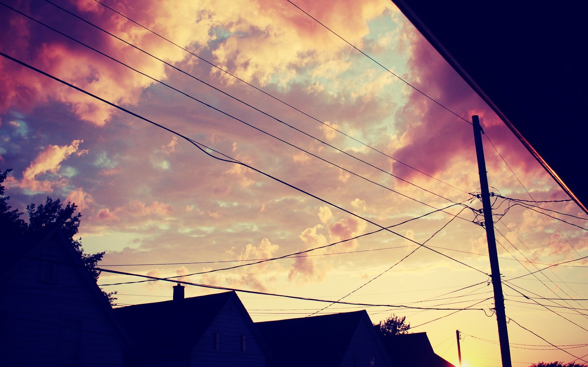 1080P, house, sunset, fuel and power generation, sky, built structure, building exterior, nature, cable, power supply, complexity, telephone line, urban, HD Wallpaper