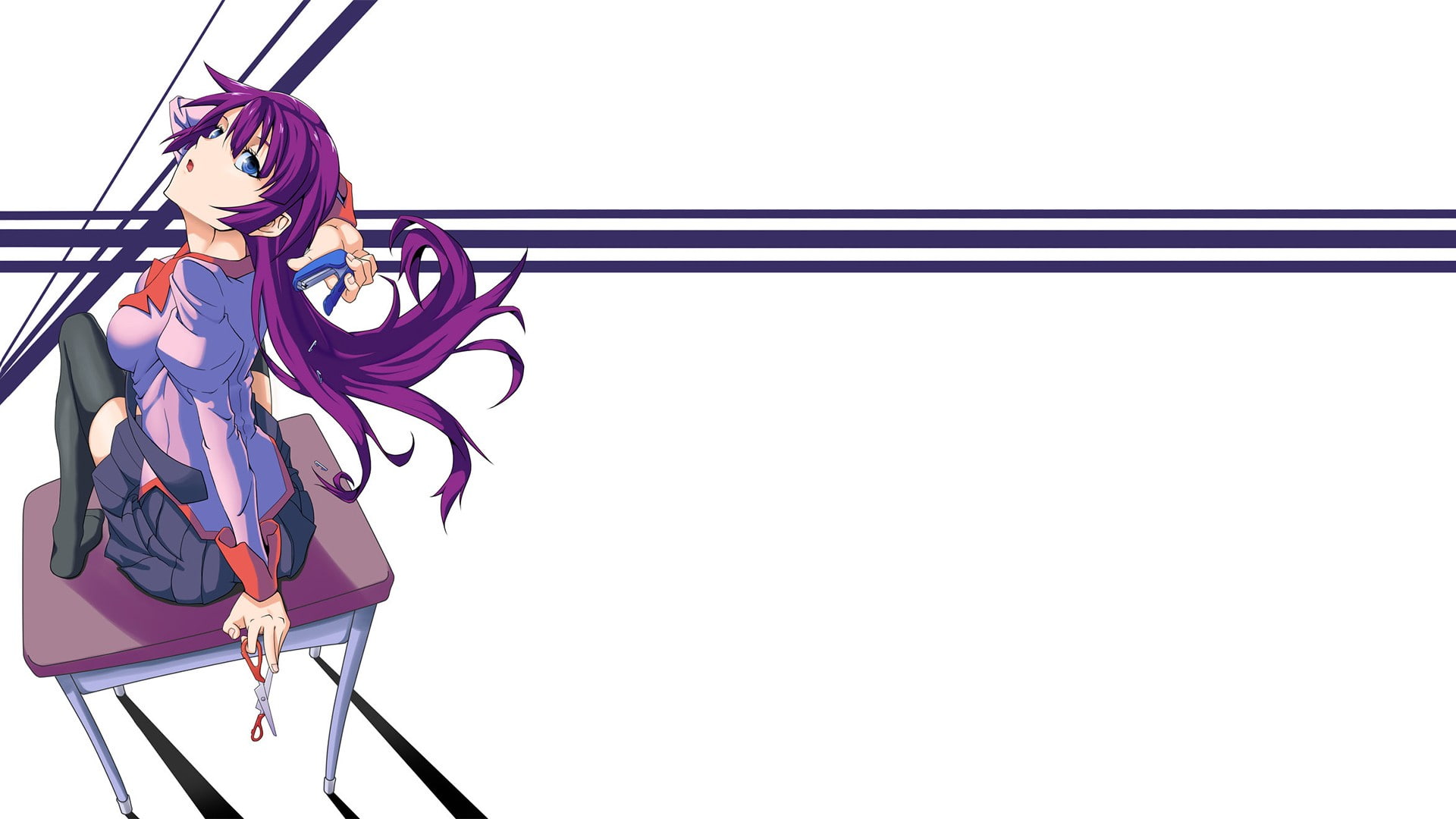 nature, power line, Senjougahara Hitagi, sky, purple, creativity, close-up, art and craft, telephone line, connection, power supply, no people, blue eyes, HD Wallpaper
