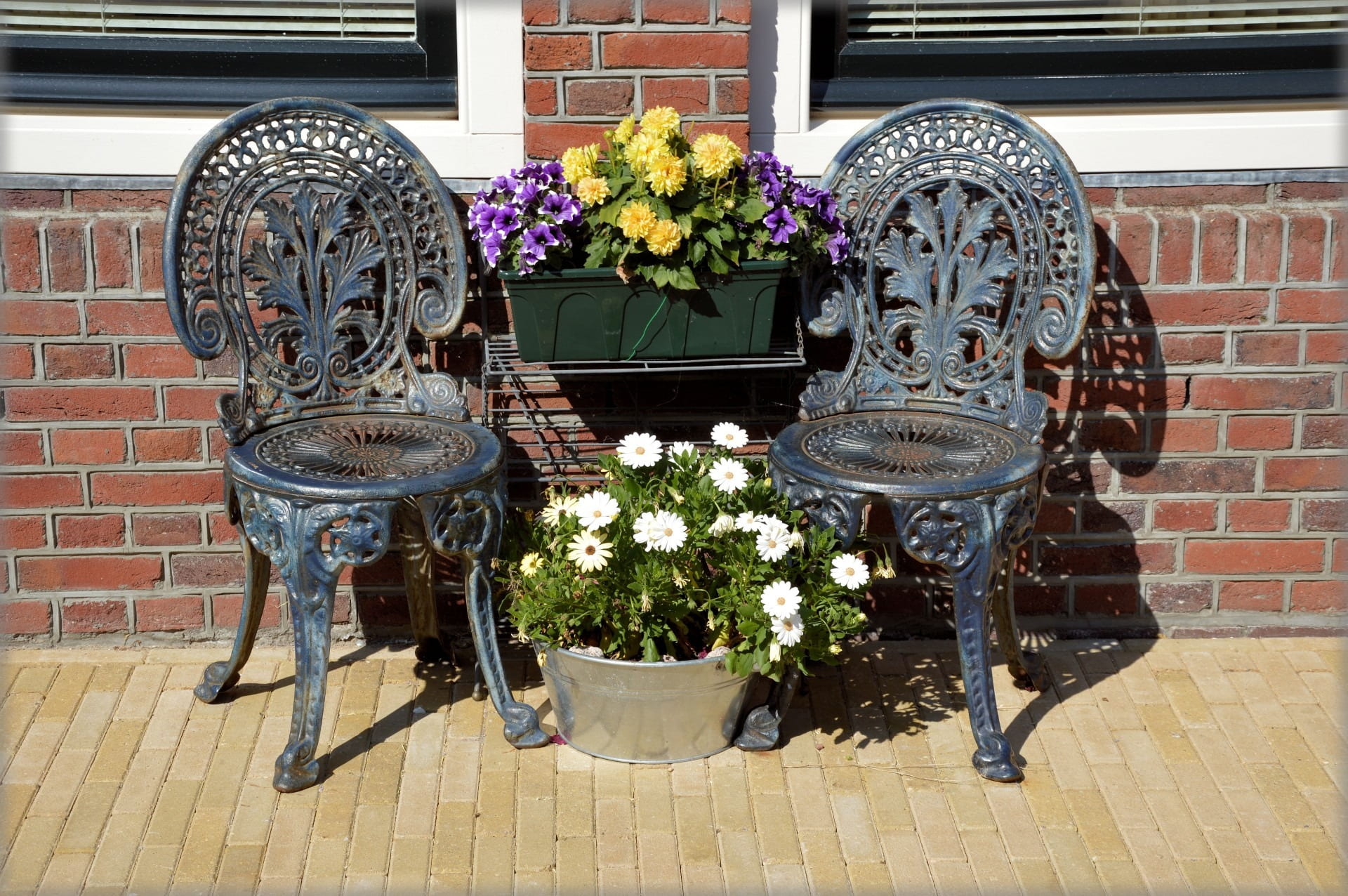 vulnerability, plant, chairs, purple, table, iron, art and craft, flower arrangement, no people, decoration, building exterior, flower pot, potted plant, HD Wallpaper