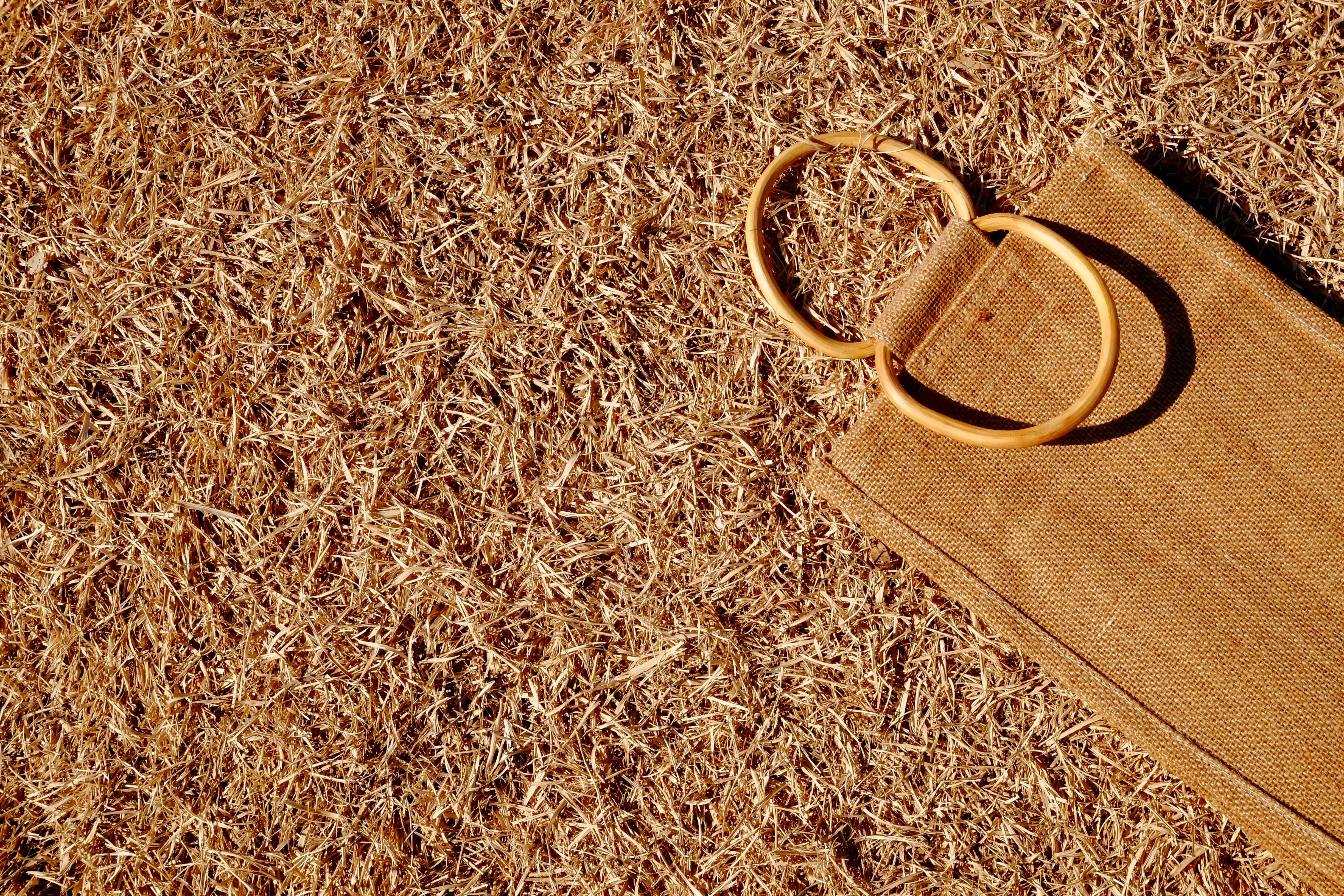 high angle view, jute bag, wood - material, day, brown, absence, personal accessory, no people, glasses, nature, plant, eyeglasses, land, hat, still life, HD Wallpaper