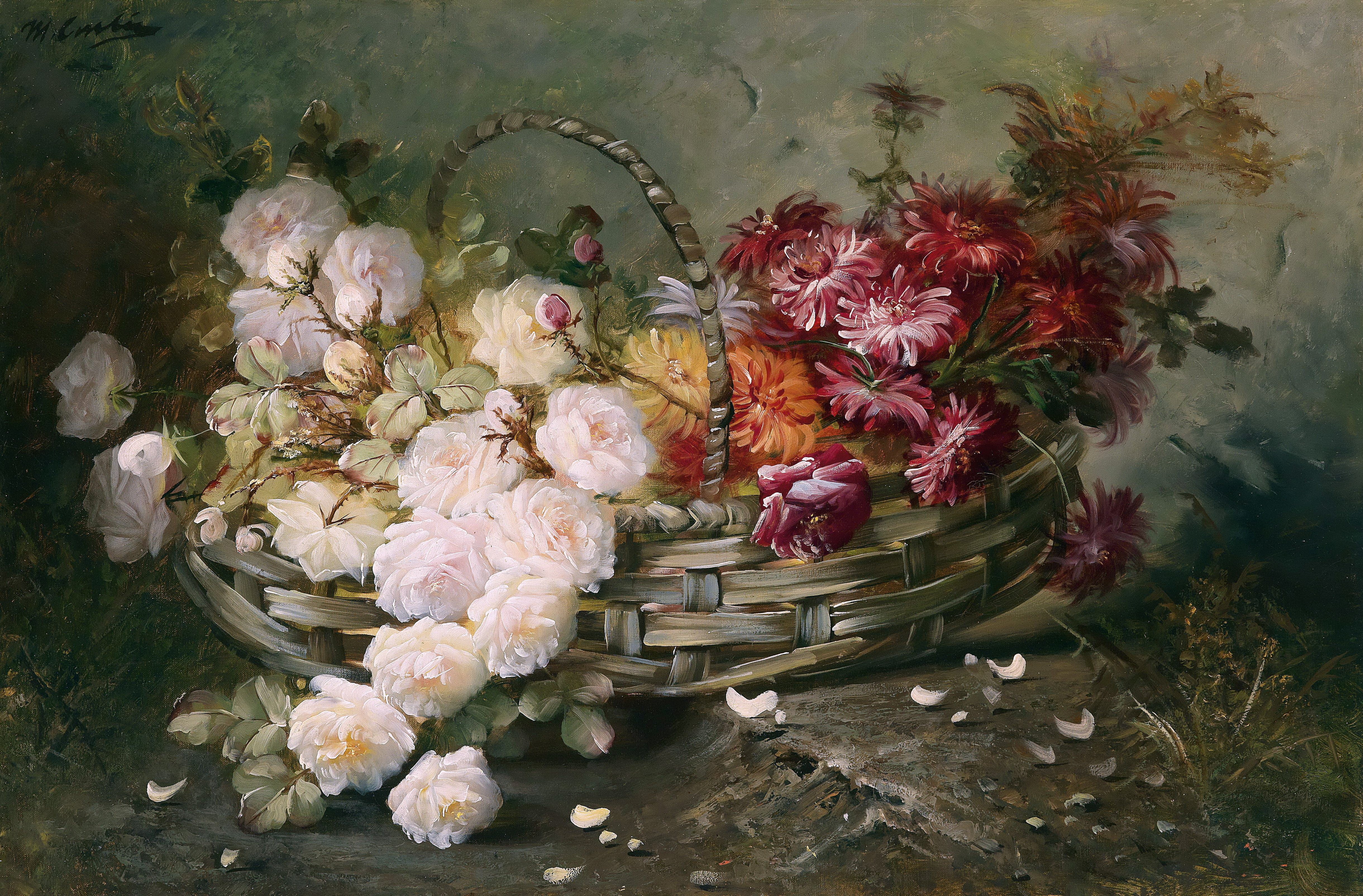 Carlier, Beauty, painting, art, 4K, Oil, flowers, Max, HD Wallpaper