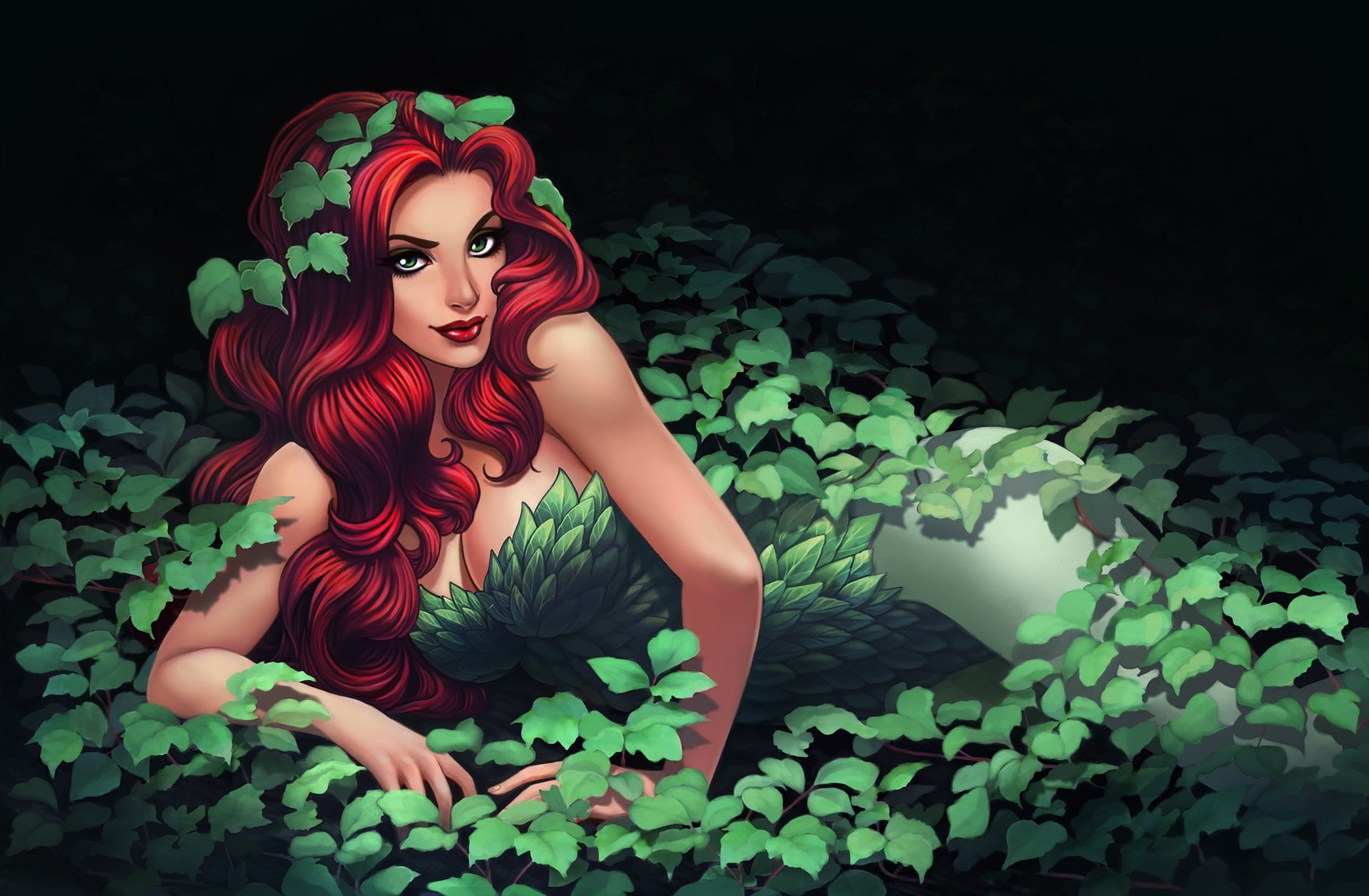 fish, eyes, figure, mermaid, water, the bushes, Poison, girl, 1080P, Ivy, HD Wallpaper