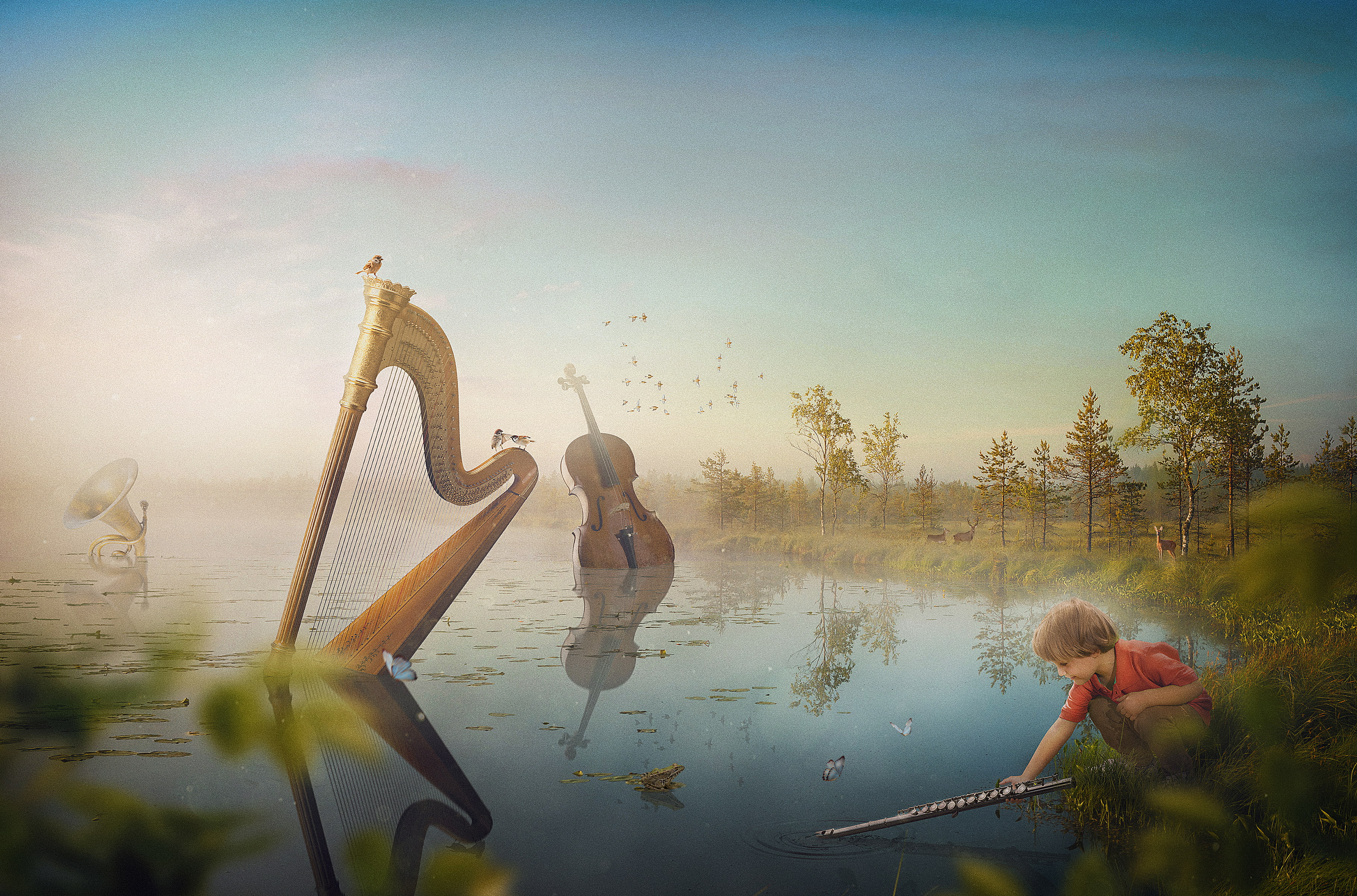 Musical, Melody, Dream, 4K, Lake, Guitar, Kid, 2K, HD Wallpaper