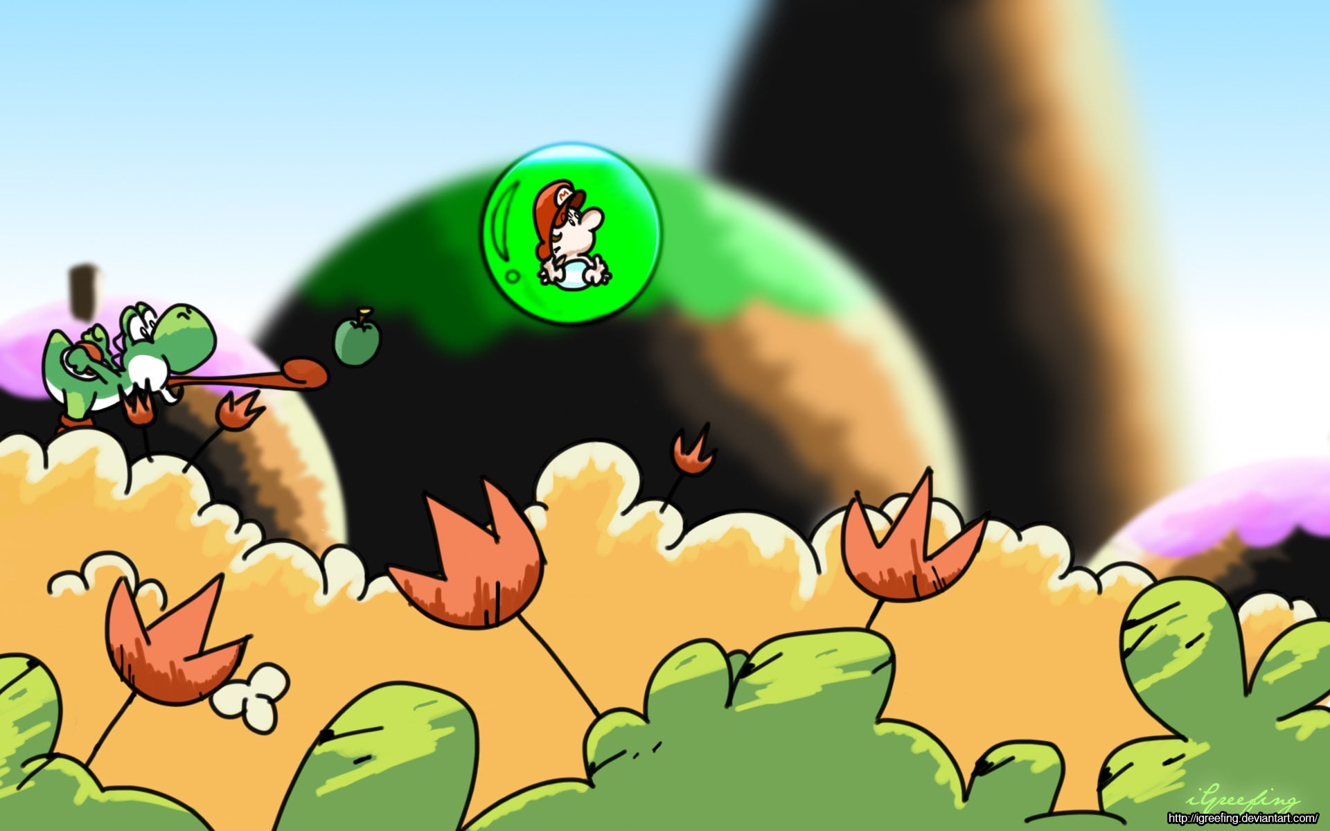 creativity, animal themes, Super Mario World 2, art and craft, outdoors, Yoshi, sky, no people, focus on foreground, representation, 1080P, close-up, built structure, HD Wallpaper