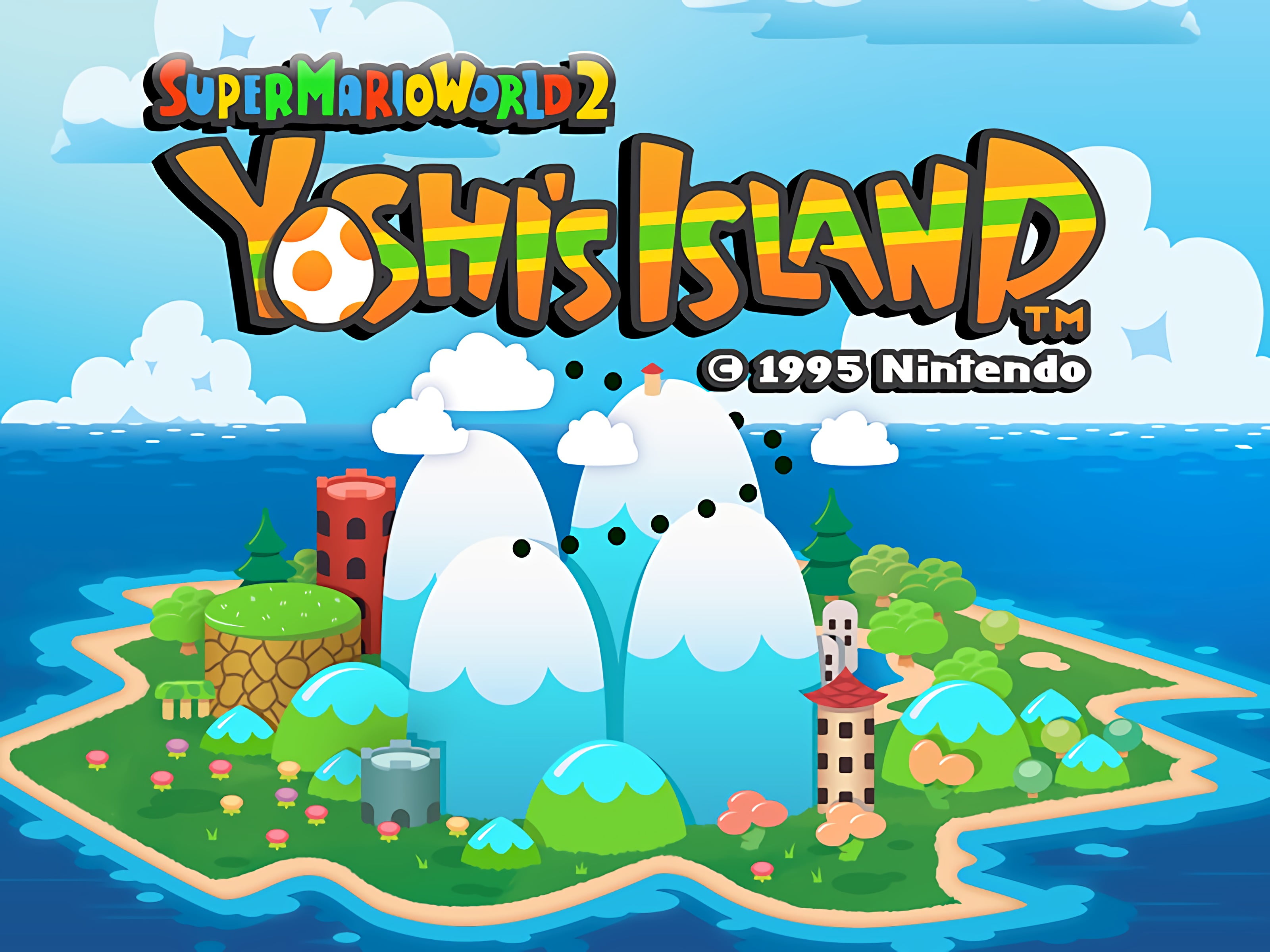 digital composite, bird, nature, sky, Yoshis Island, Super Mario World 2, western script, cloud - sky, water, video games, Yoshi, celebration, no people, HD Wallpaper