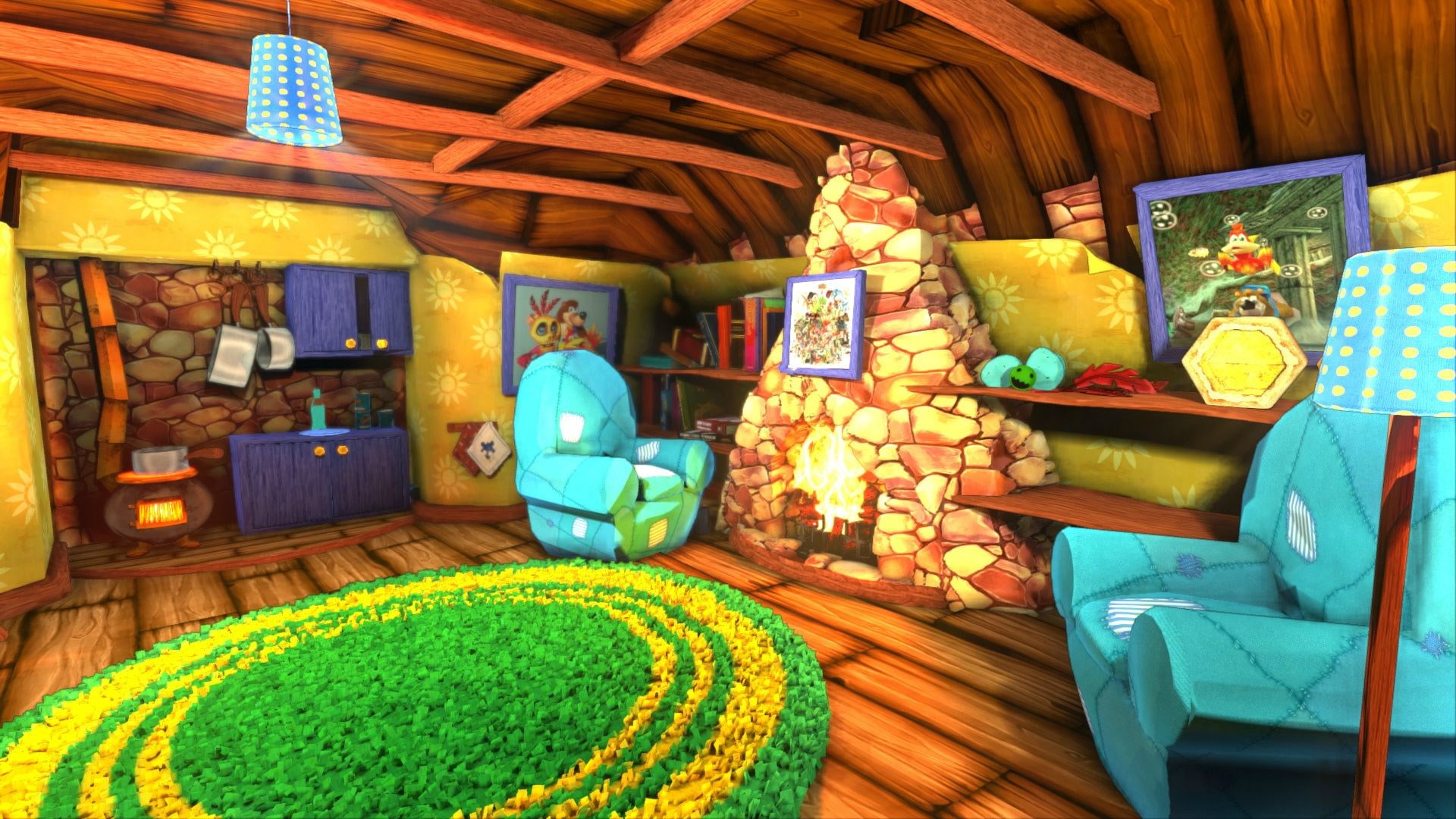 chair, multi colored, cushion, pattern, table, no people, green color, domestic room, art and craft, decoration, pillow, seat, representation, day, banjo kazooie, HD Wallpaper