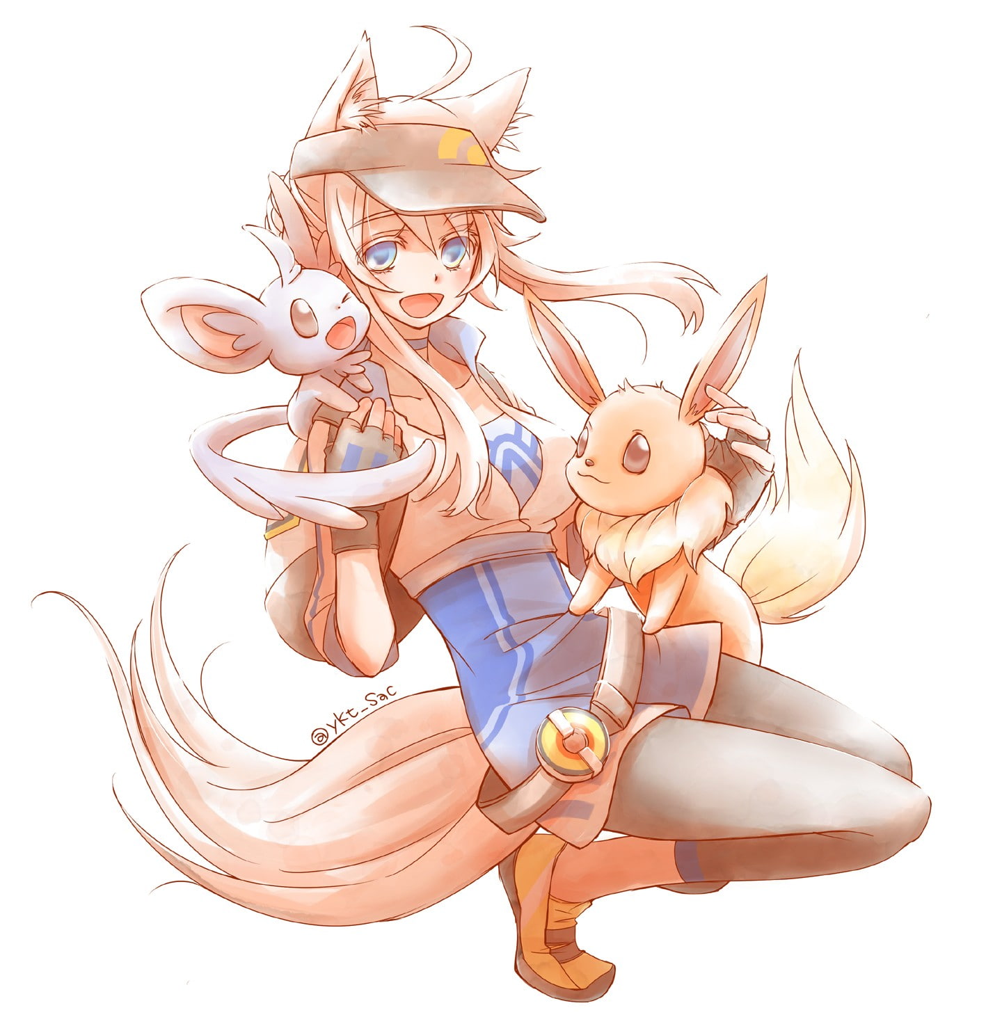 long hair, Pokémon trainers, Pokémon, animal ears, 720P, blue eyes, anime girls, Pokemon Go, anime, Phone HD Wallpaper