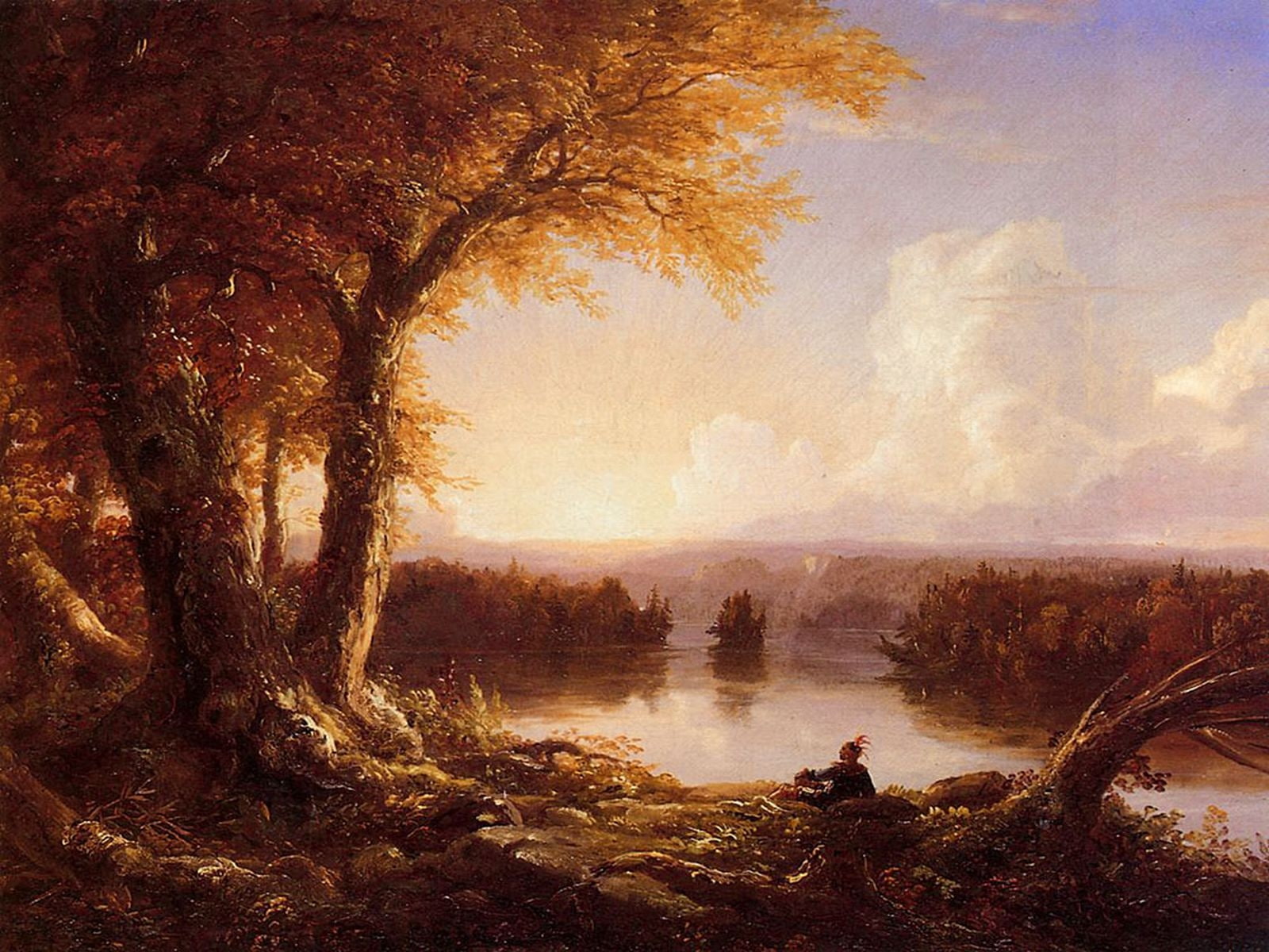 cole, autumn, thomas, nature, valley, trees, abstract, 720P, hd, indian, clouds, river, mountains, HD Wallpaper
