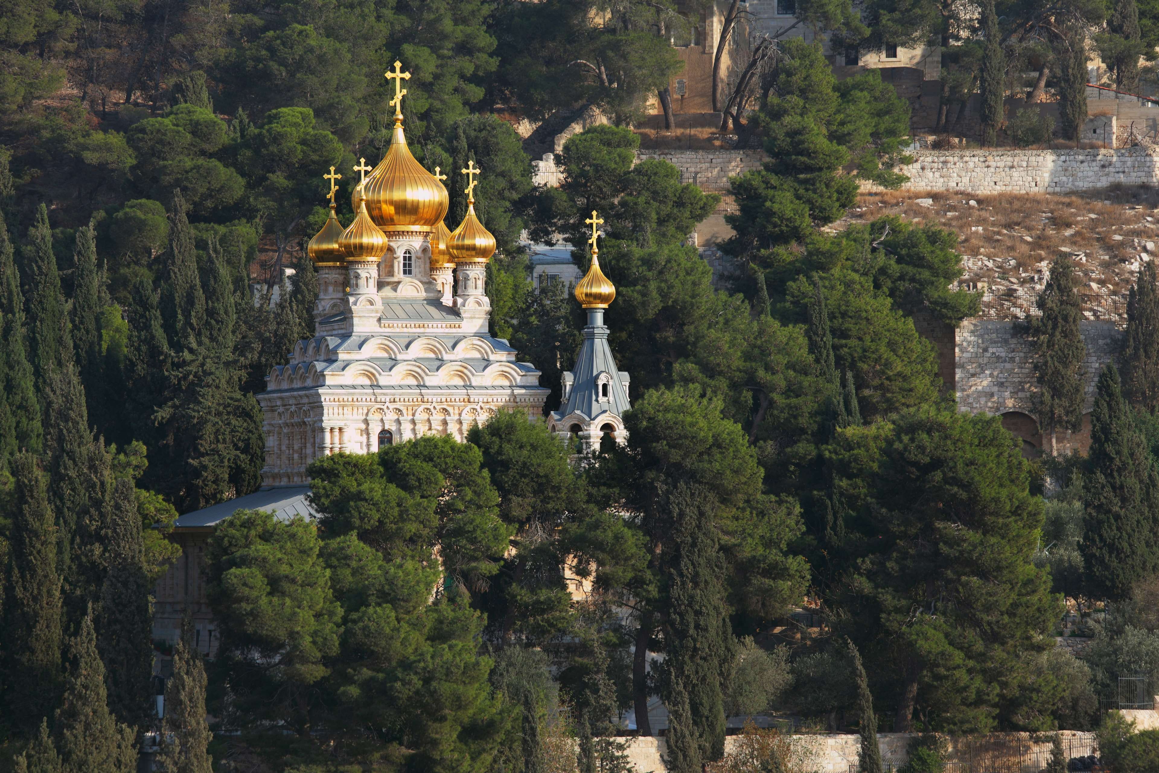 spirituality, building, history, travel, russian orthodox church, sculpture, jerusalem, nature, plant, built structure, mount of olives, place of worship, HD Wallpaper